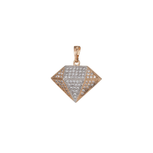 1pc 18k gold micro pave cz diamond pendant charm, dual color diamond pendant charm, diamond pendant, for diy jewelry