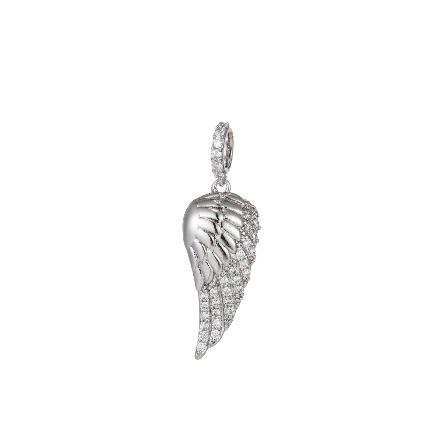 1pc white gold micro pave cz angel wing pendant charm, micro pave cz wing pendant charm, white pendant, for diy jewelry,pdgf-1449, 1322