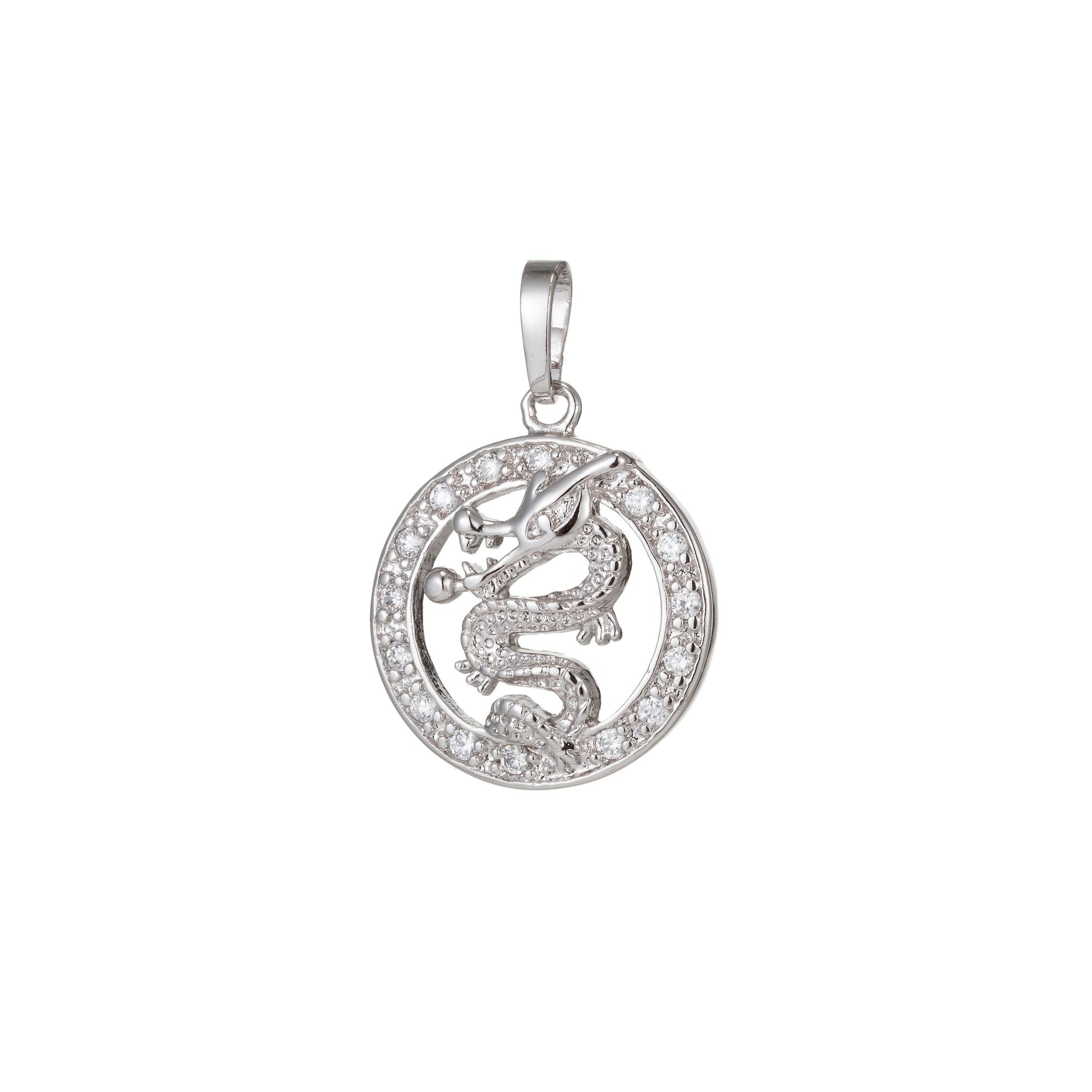 1pc white gold micro pave cz dragon pendant charm, dragon pendant charm, white pendant, for diy jewelry pd-1446