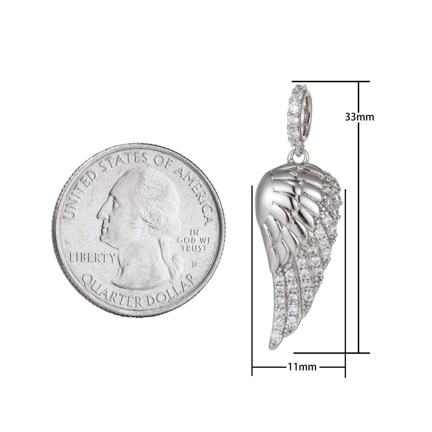 1pc white gold micro pave cz angel wing pendant charm, micro pave cz wing pendant charm, white pendant, for diy jewelry,pdgf-1449, 1322