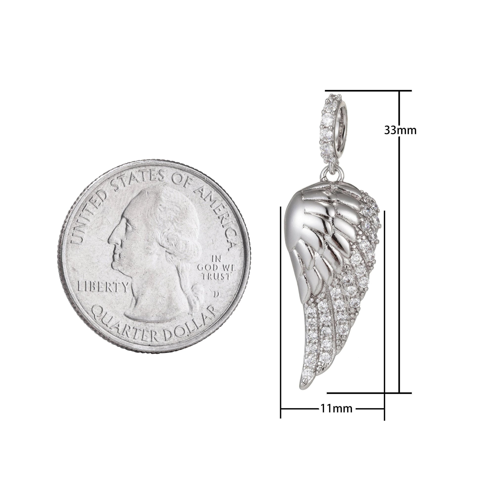 1pc white gold micro pave cz angel wing pendant charm, micro pave cz wing pendant charm, white pendant, for diy jewelry,pdgf-1449, 1322