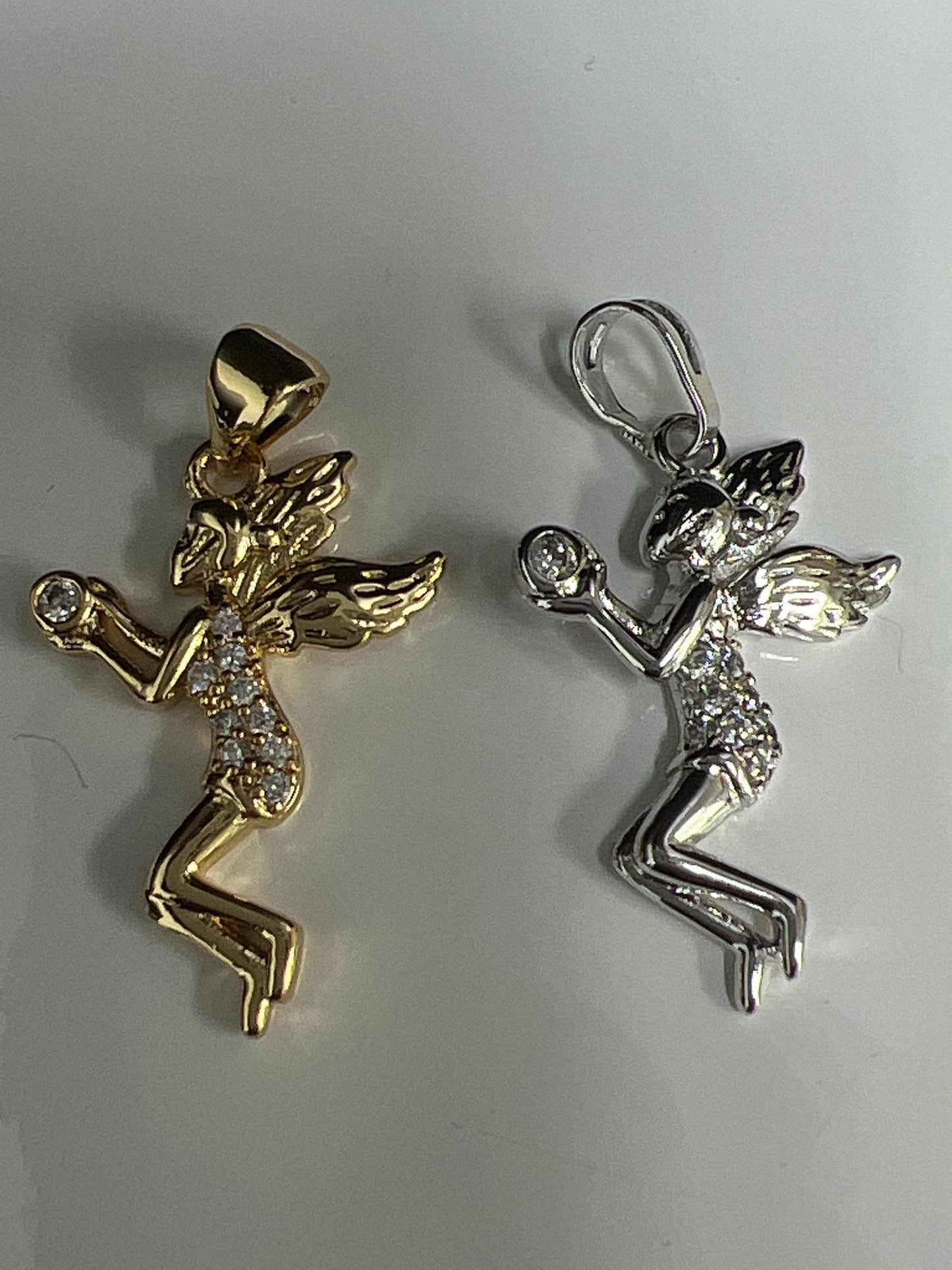 1pc white gold, gold micro pave cz fairy pendant charm, micro pave fairy pendant charm, white pendant, for diy jewelry making i-509