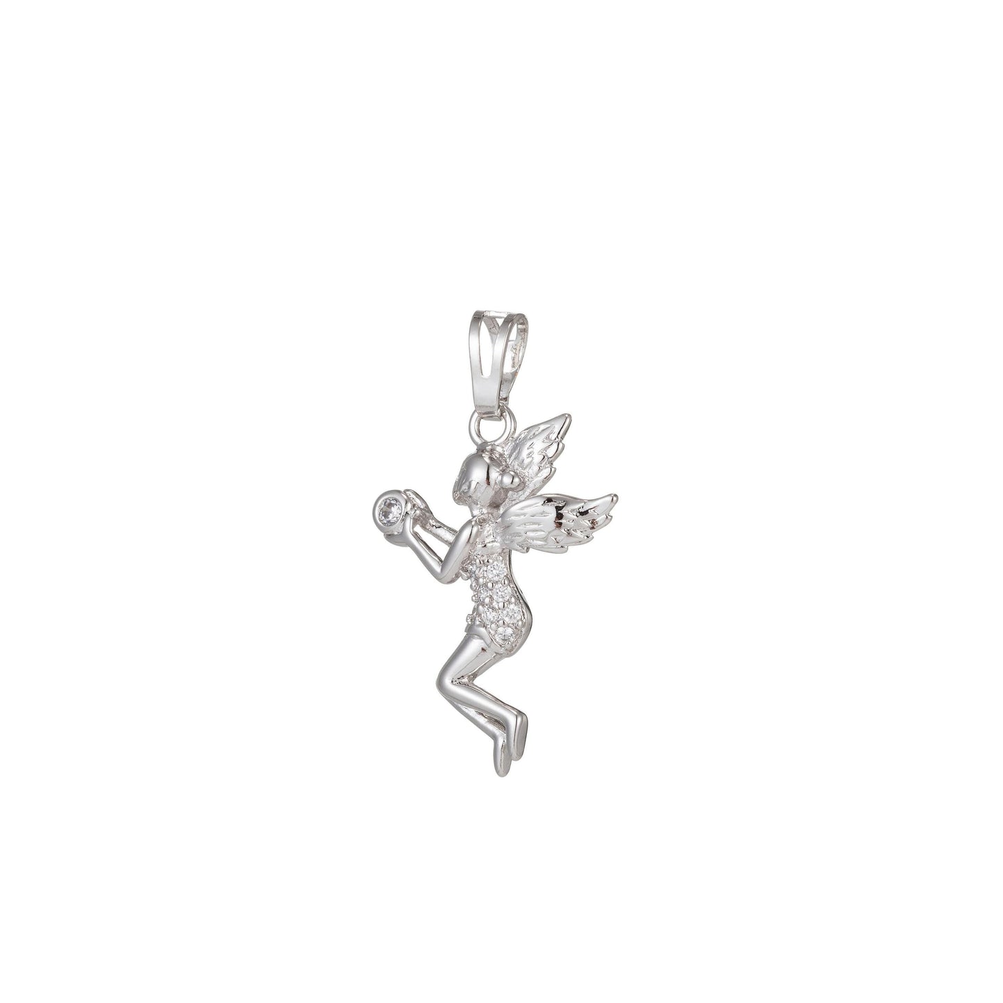 1pc white gold, gold micro pave cz fairy pendant charm, micro pave fairy pendant charm, white pendant, for diy jewelry making i-509