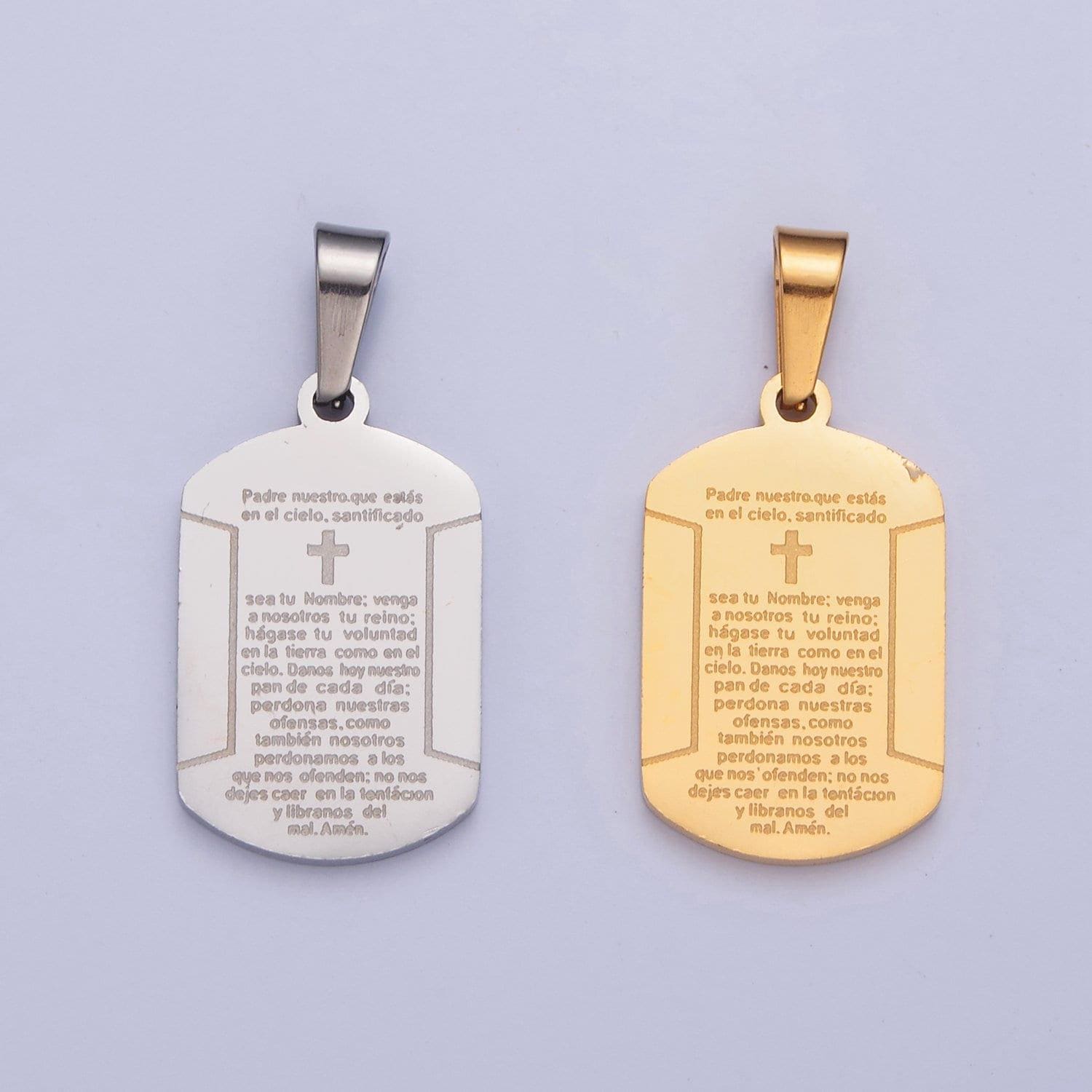 Stainless steel gold, silver tag tiny cross charm spanish the lord's prayer padre nuestro for religious necklace pendant | i-486, i-507