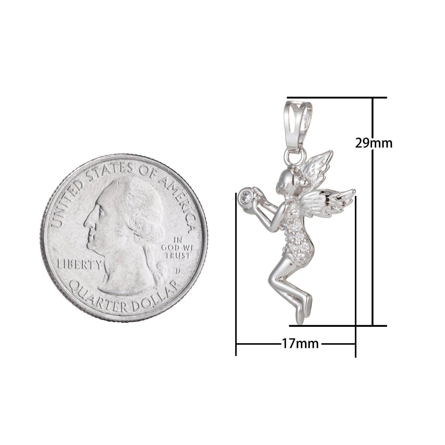 1pc white gold, gold micro pave cz fairy pendant charm, micro pave fairy pendant charm, white pendant, for diy jewelry making i-509