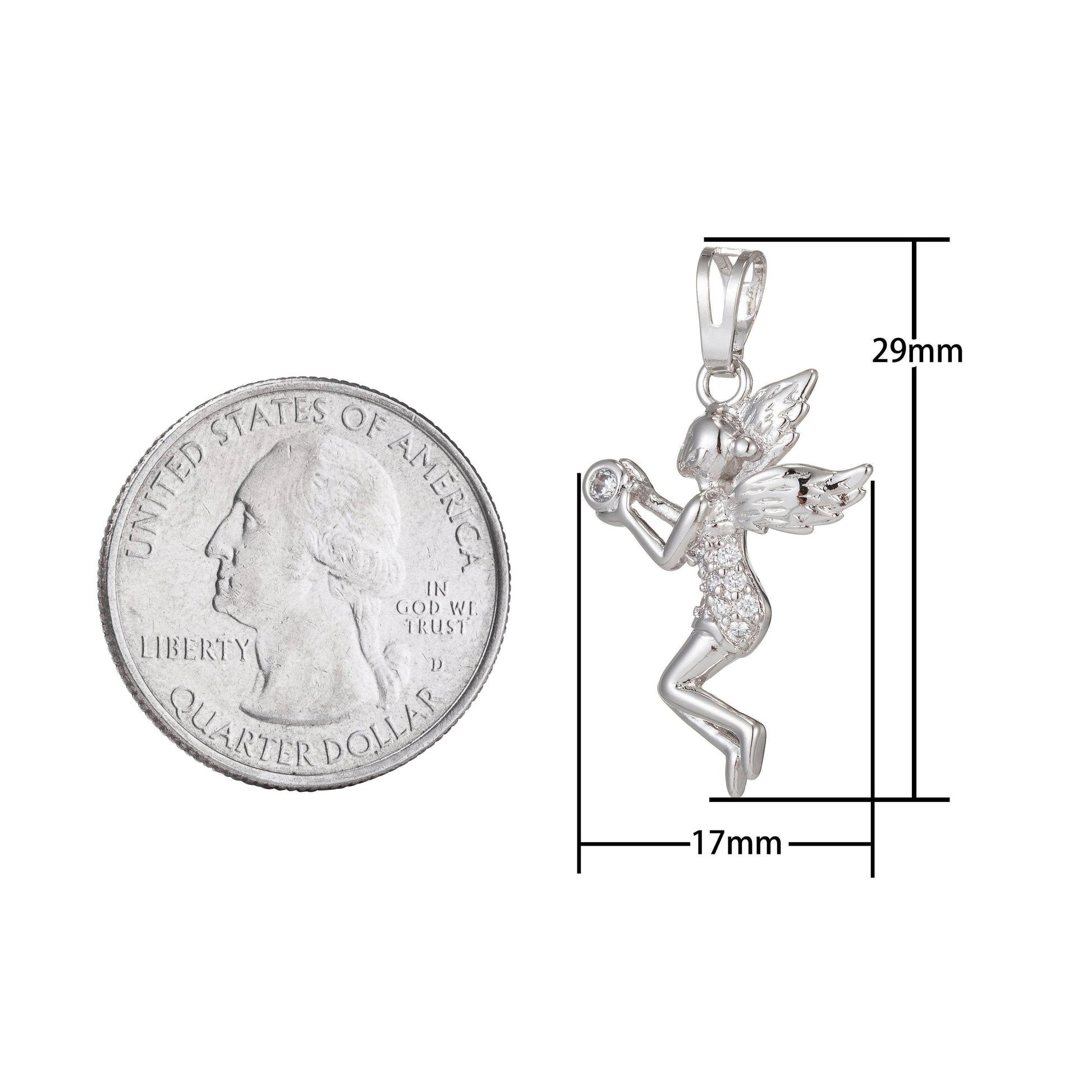 1pc white gold, gold micro pave cz fairy pendant charm, micro pave fairy pendant charm, white pendant, for diy jewelry making i-509