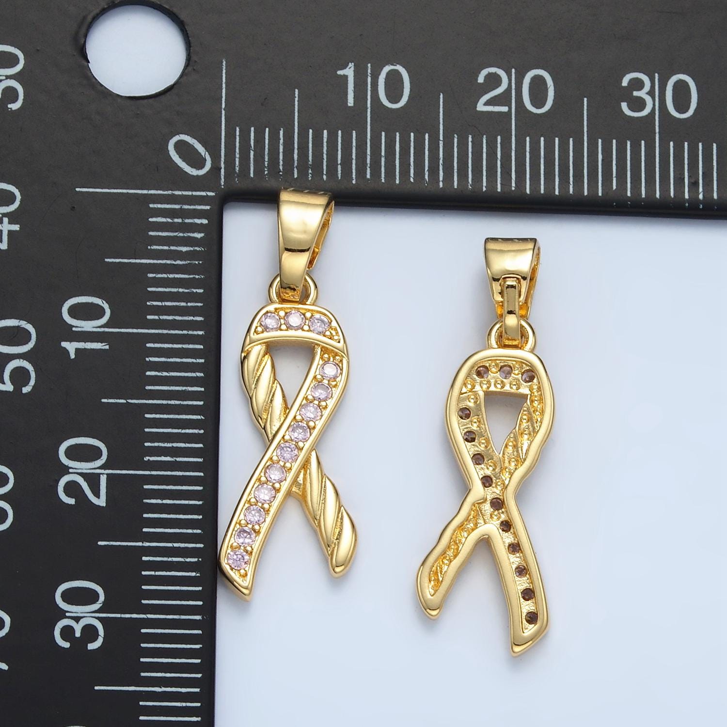 Gold filled pink ribbon charms, breast cancer awareness, october ribbon pendant for charity handmade bracelet earring necklace supply i499