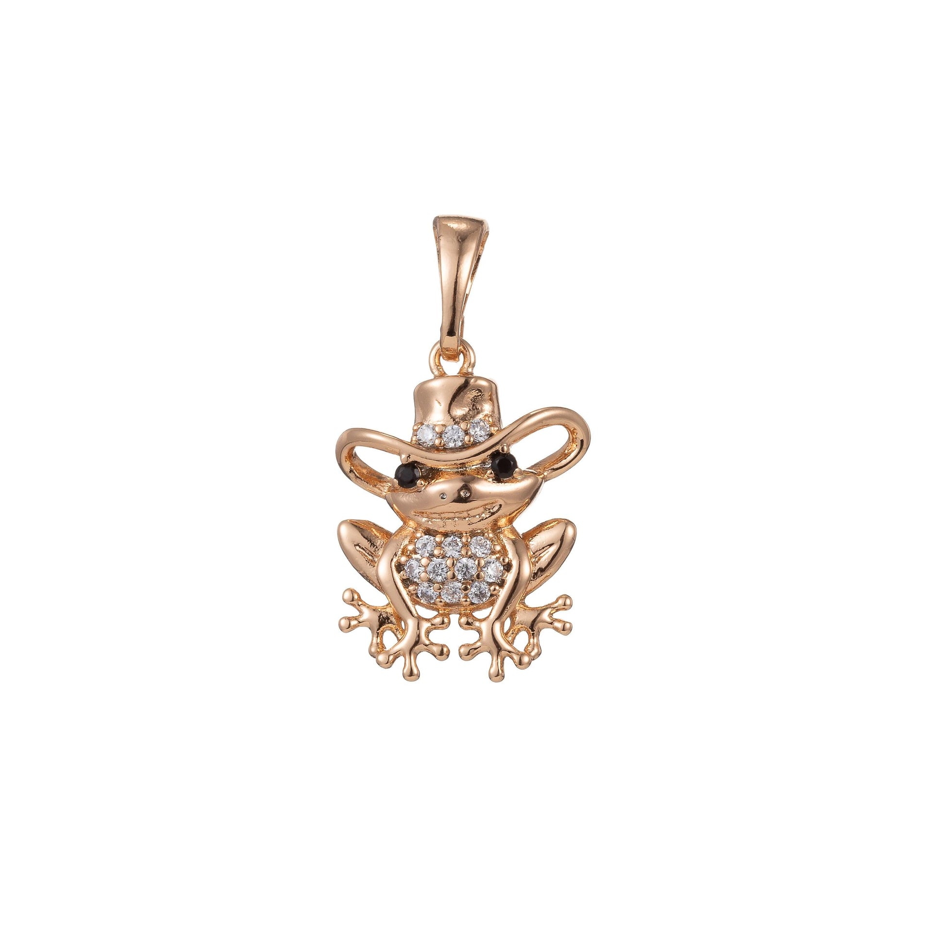 1pc 18k gold micro pave cz cute mr. frog pendant charm, micro pave cz pendant charm, frog pendant, for diy jewelry, 1341