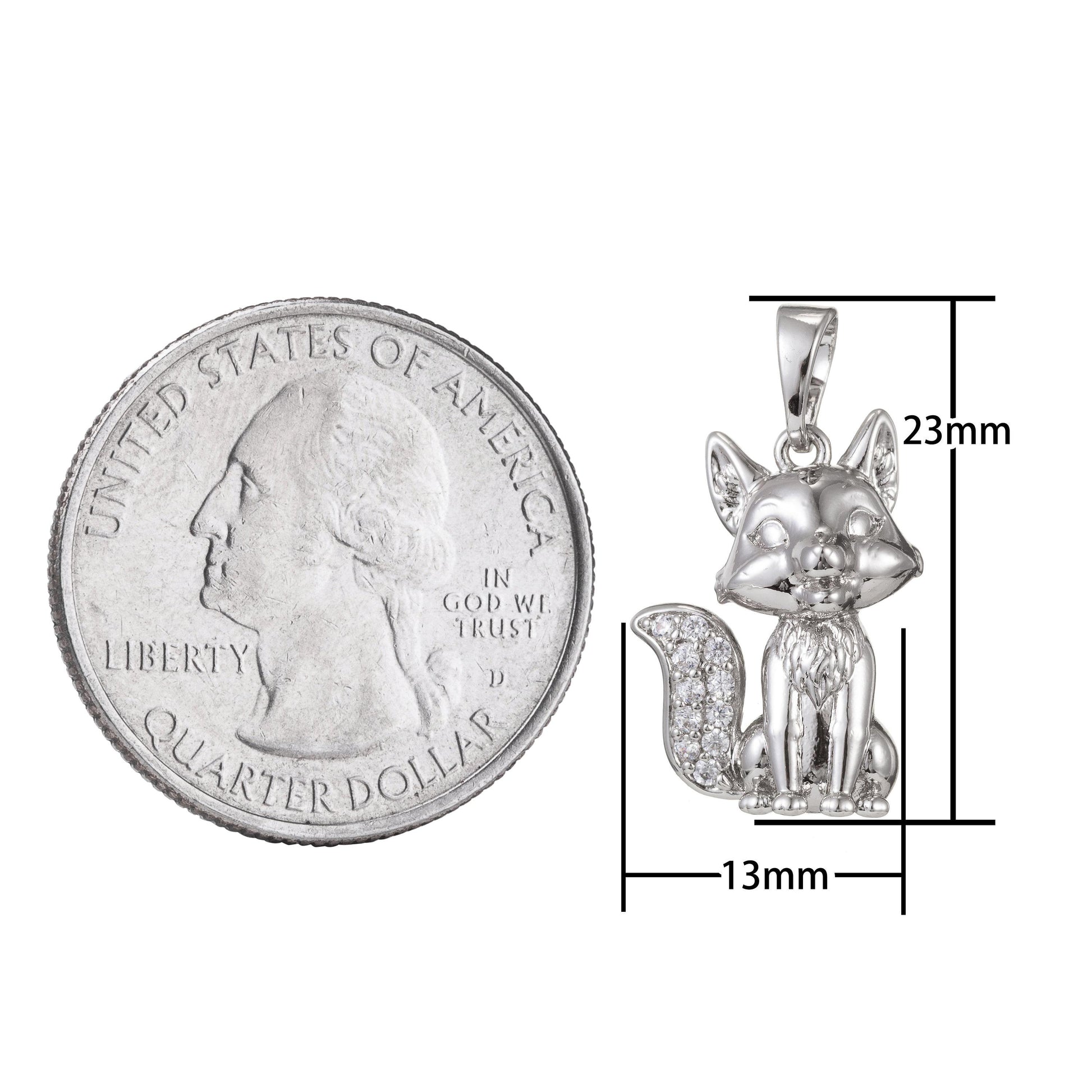 1pc white gold micro pave cz cute fox pendant charm, fox pendant charm, white gold fox pendant, for diy jewelry, 1424