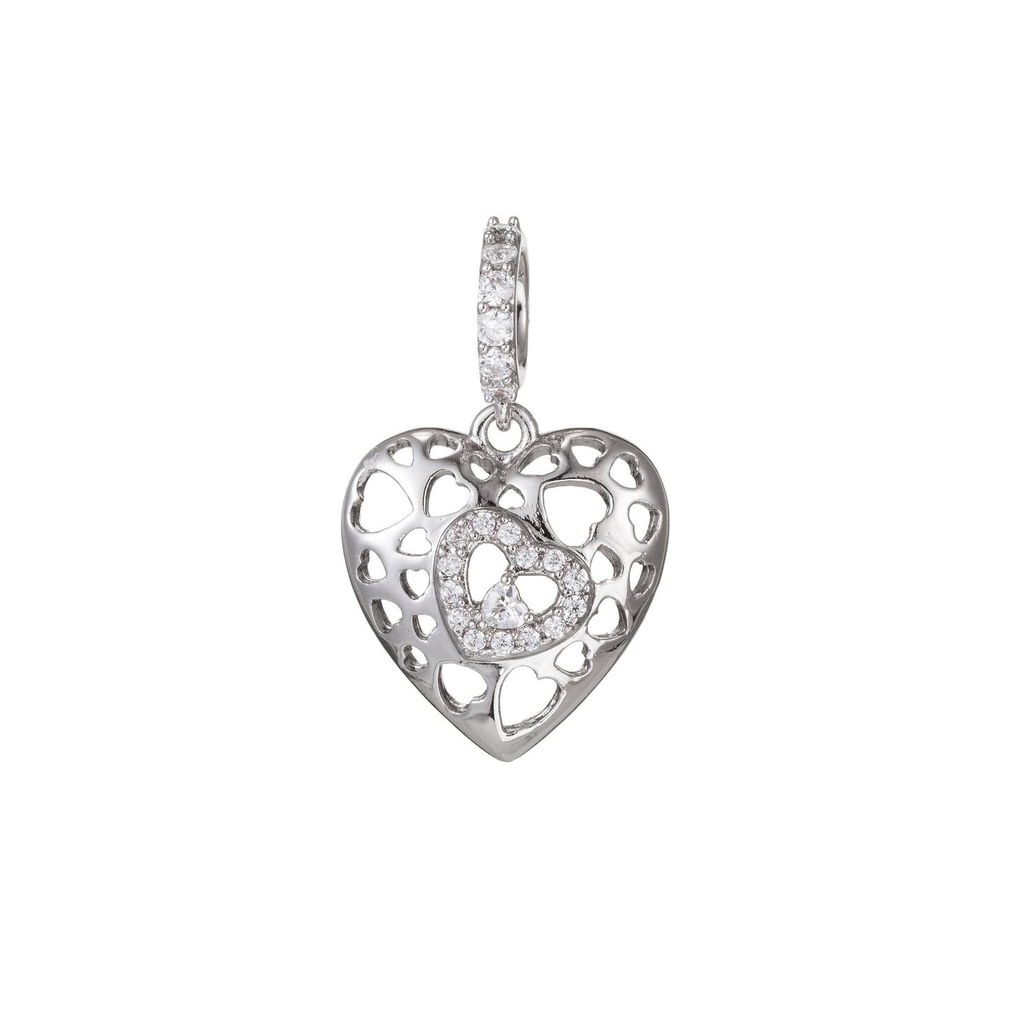 White gold filled micro pave cz heart pendant charm, link heart micro pave cz pendant charm, white gold filled pendant for diy jewelry i-468