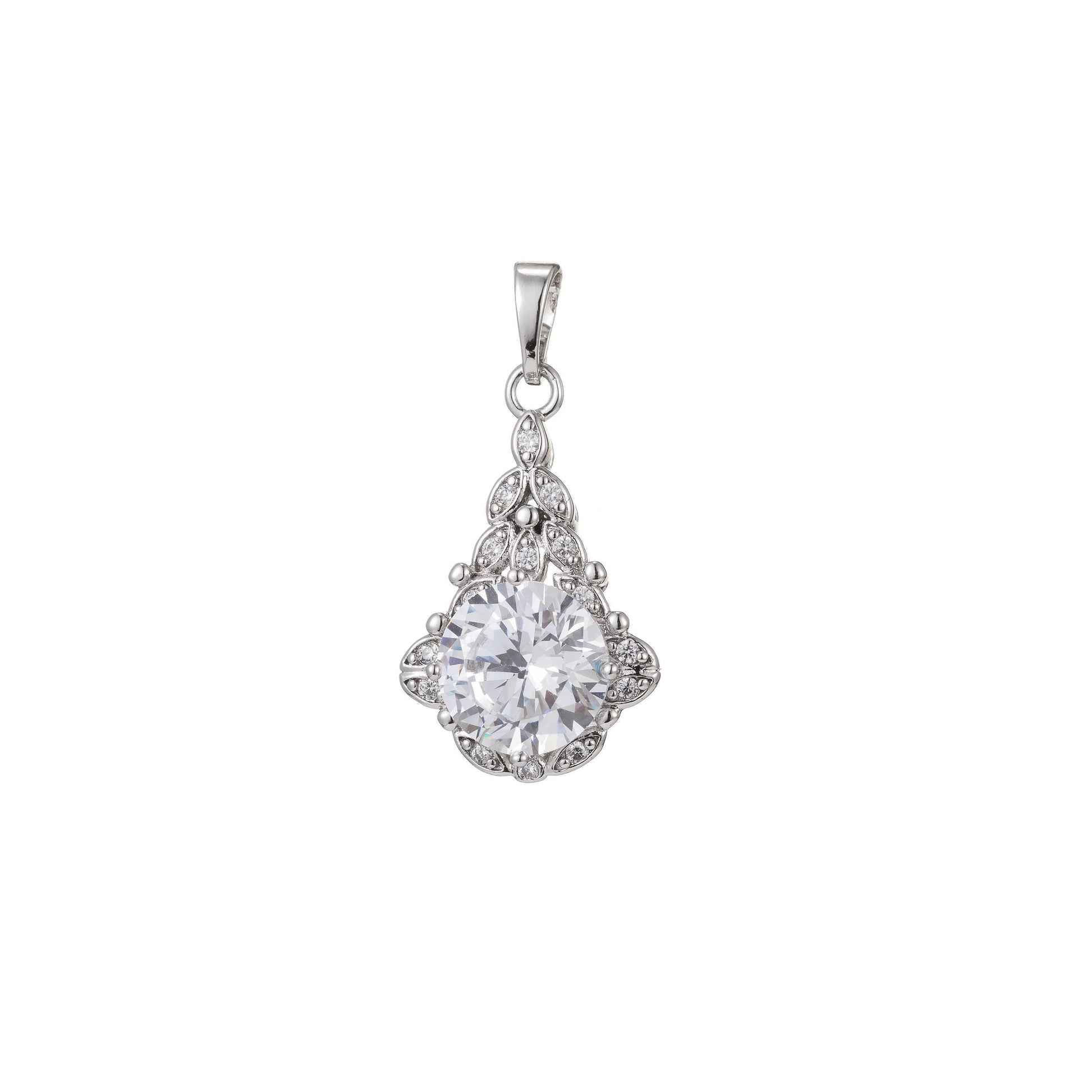 1pc white gold micro pave cz pendant charm, micro pave cz pendant charm, white geometric pendant, for diy jewelry