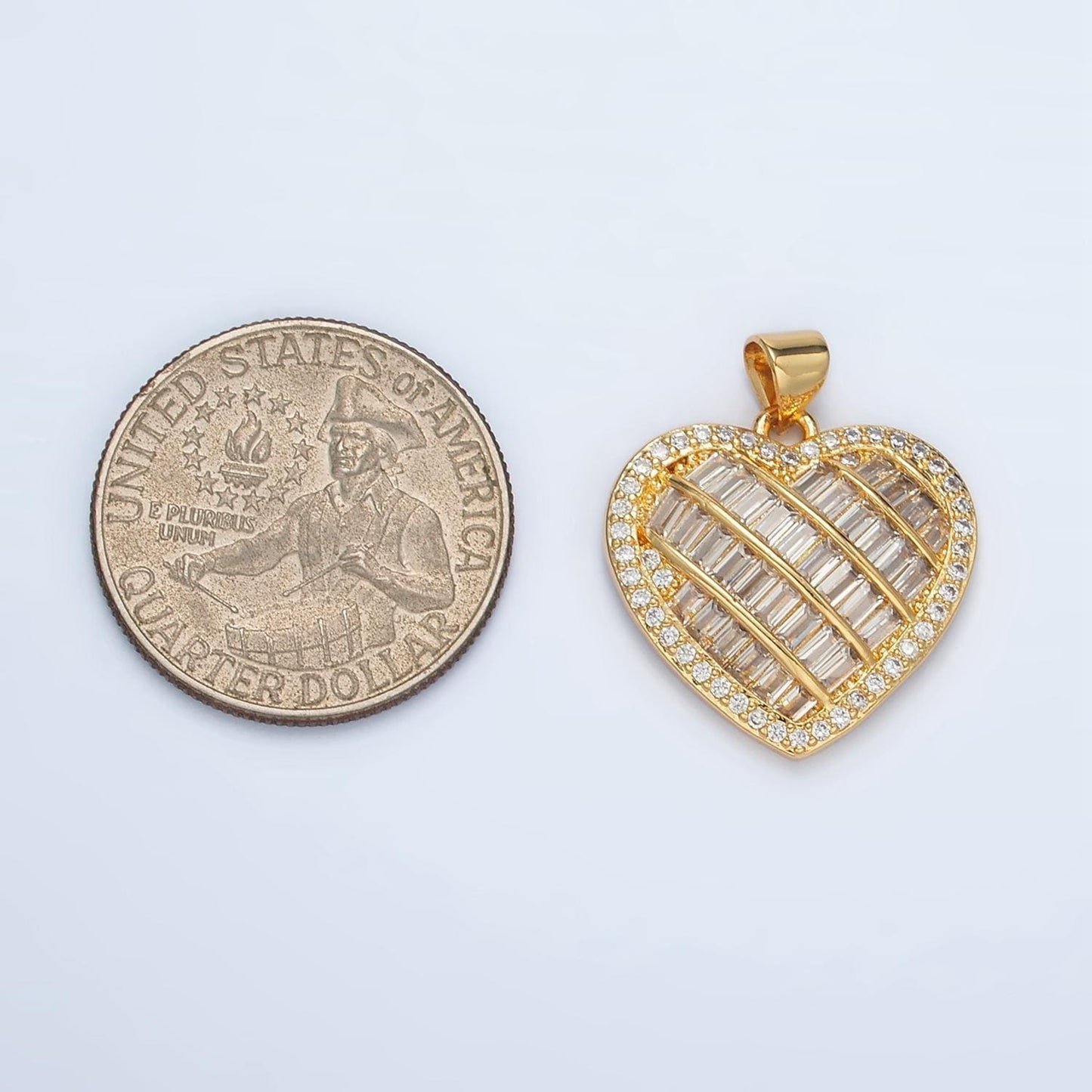 24k gold filled clear baguette cz heart pendant | i459