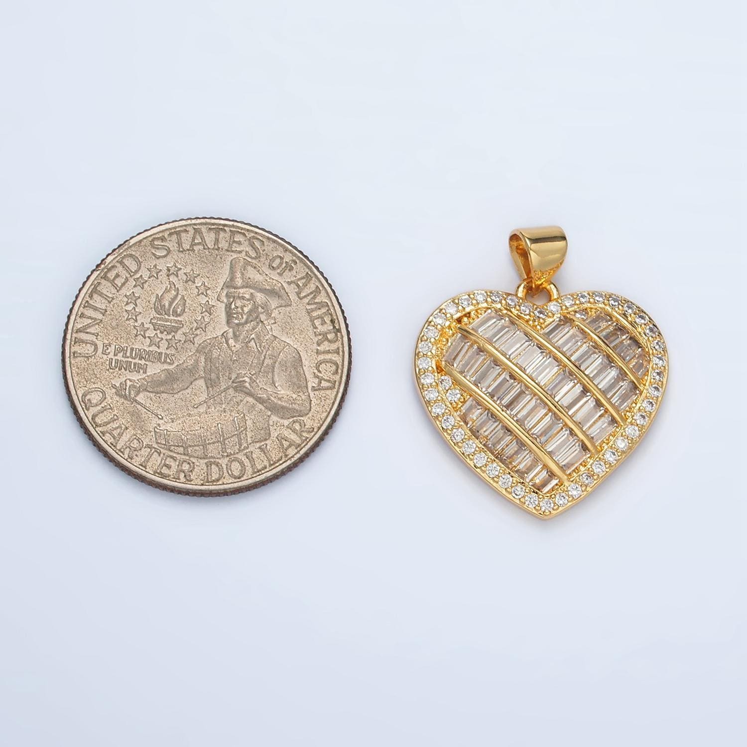 24k gold filled clear baguette cz heart pendant | i459