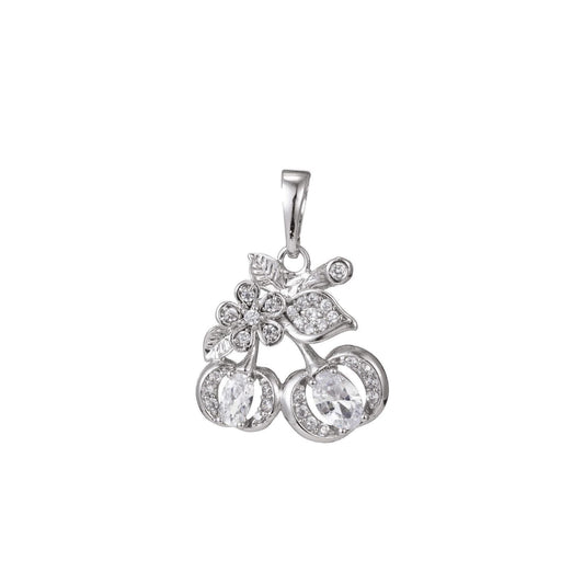 1pc white gold micro pave cz cherry pendant charm, micro pave cz cherry pendant charm, fruit pendant,for diy jewelry,pdgf-1331, 1393