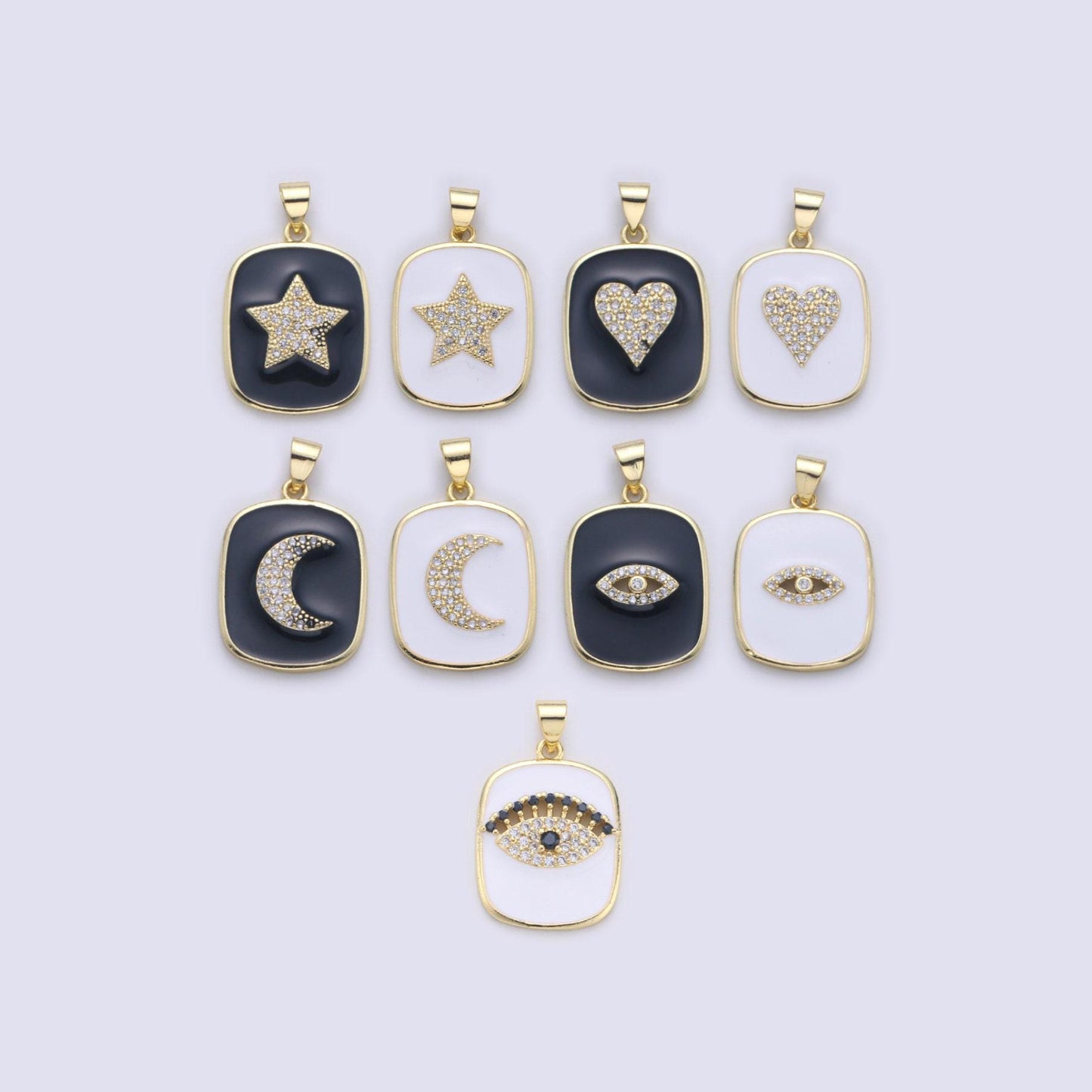 Dainty enamel tag pendant gold tag evil eye star heart moon white black charm for necklace pendant findings for jewelry making, i-445 ~i-452