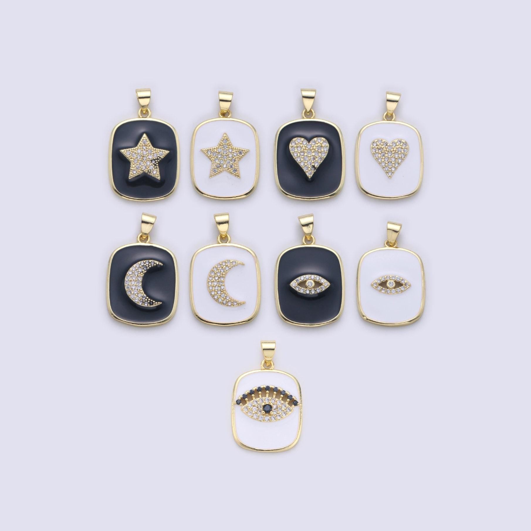Dainty enamel tag pendant gold tag evil eye star heart moon white black charm for necklace pendant findings for jewelry making, i-445 ~i-452