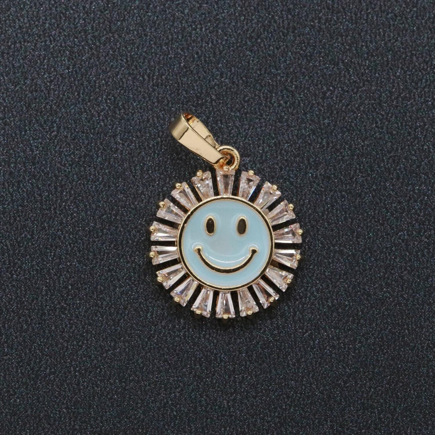 Round smile face charm cubic happy face pendant for necklace earring component enamel y2k jewelry trend white teal pink blue i247