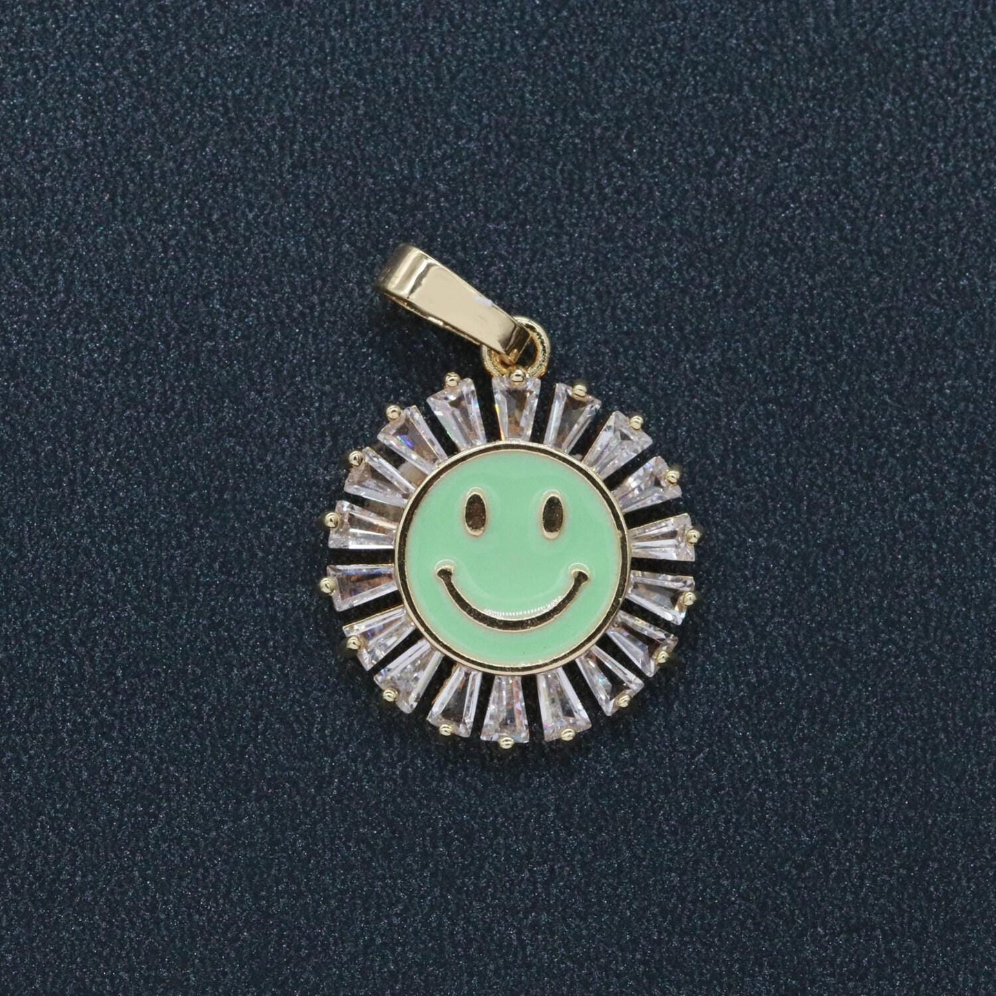 Round smile face charm cubic happy face pendant for necklace earring component enamel y2k jewelry trend white teal pink blue i247