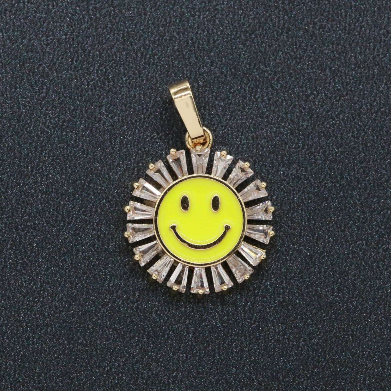 Round smile face charm cubic happy face pendant for necklace earring component enamel y2k jewelry trend white teal pink blue i247