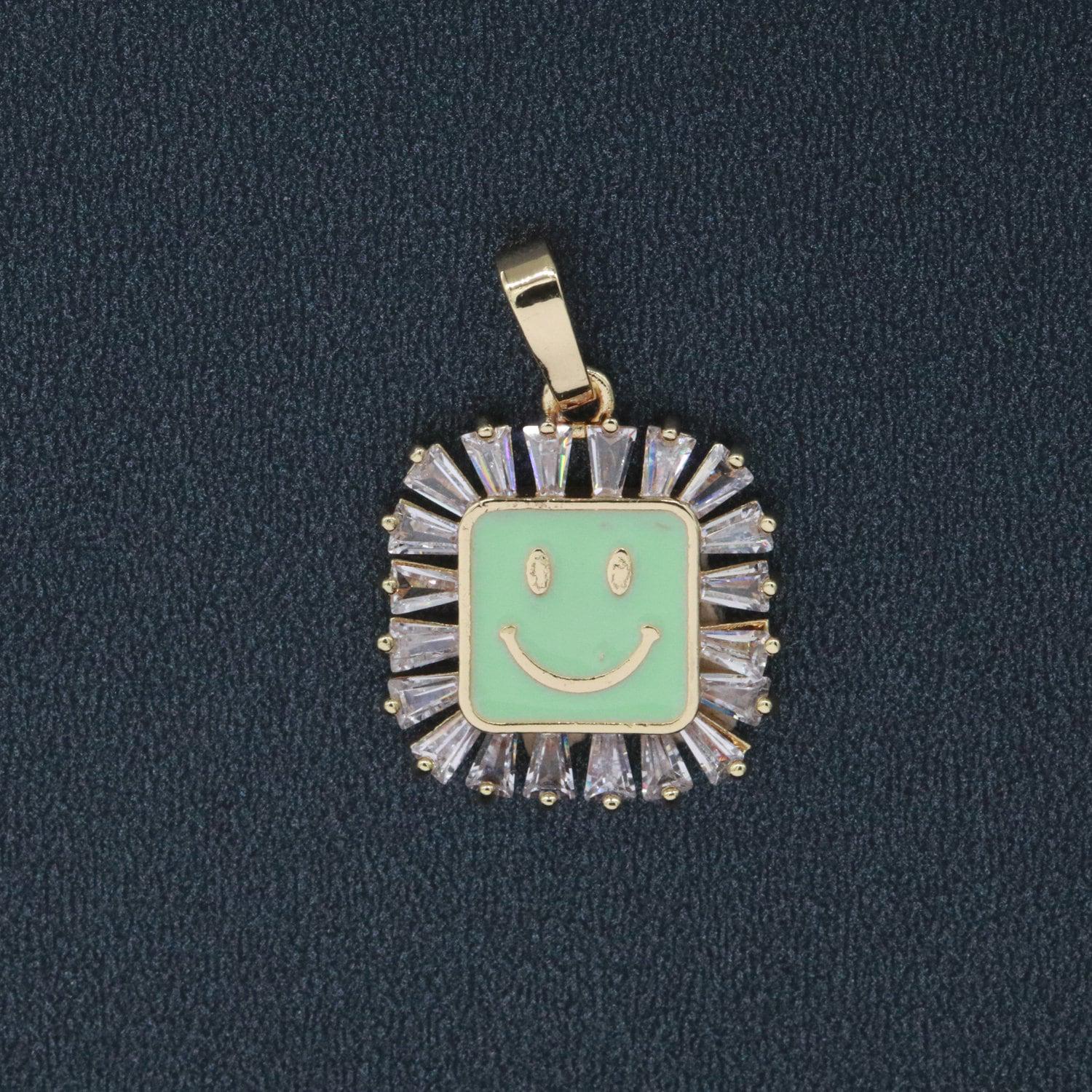Square smile face charm cubic happy face pendant for necklace earring component enamel y2k jewelry trend purple yellow green blue i307
