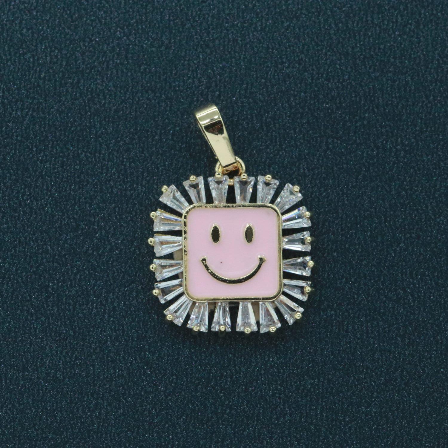 Square smile face charm cubic happy face pendant for necklace earring component enamel y2k jewelry trend purple yellow green blue i307
