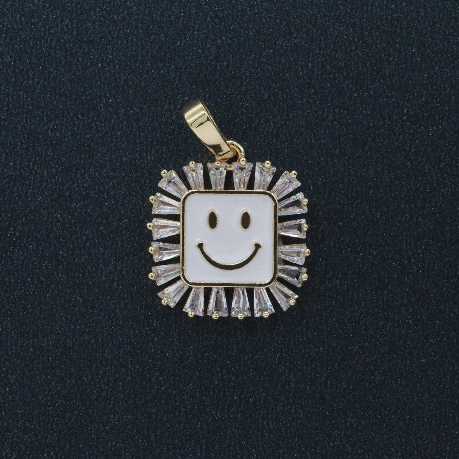 Square smile face charm cubic happy face pendant for necklace earring component enamel y2k jewelry trend purple yellow green blue i307