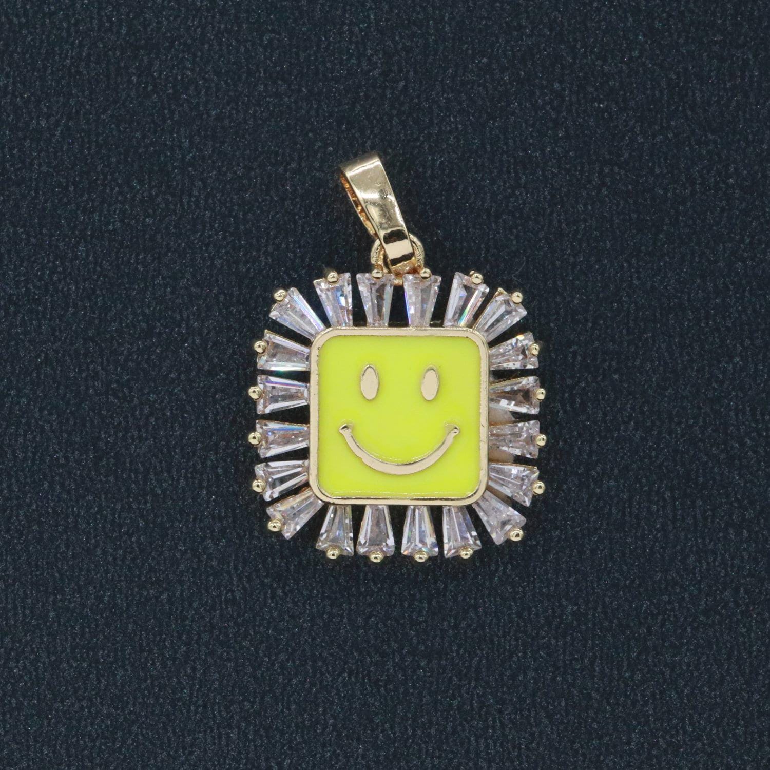 Square smile face charm cubic happy face pendant for necklace earring component enamel y2k jewelry trend purple yellow green blue i307