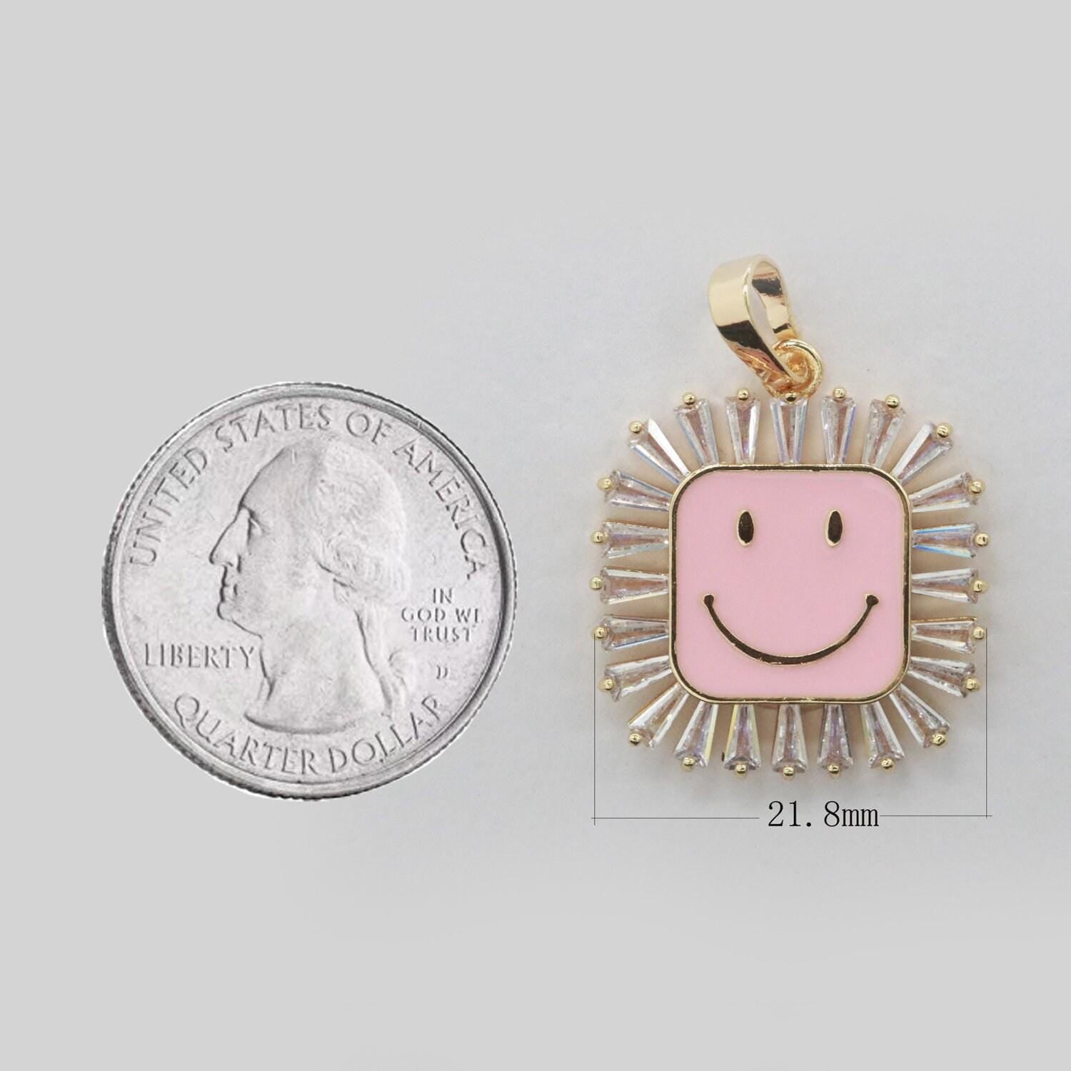 Square smile face charm cubic happy face pendant for necklace earring component enamel y2k jewelry trend purple yellow green blue i307
