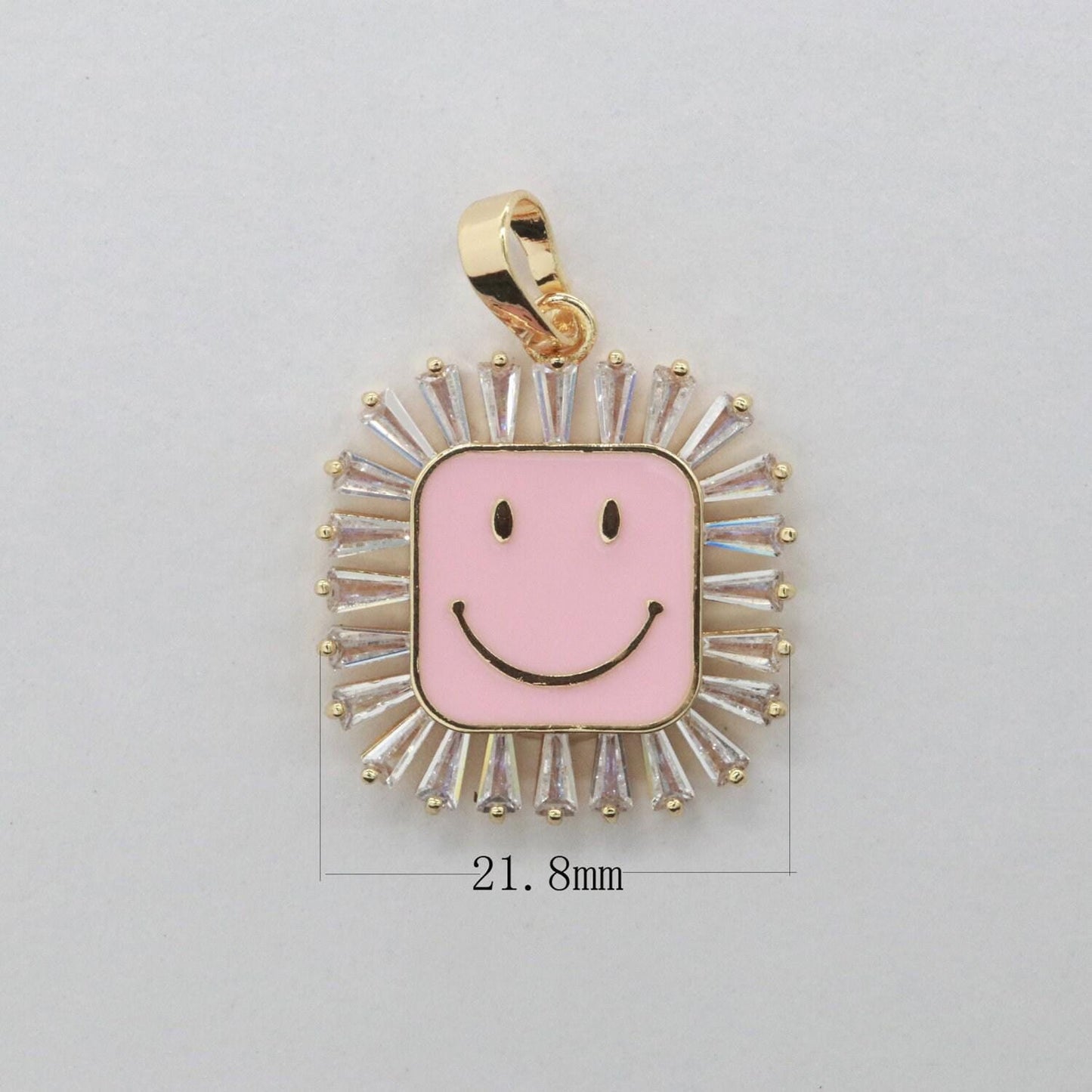 Square smile face charm cubic happy face pendant for necklace earring component enamel y2k jewelry trend purple yellow green blue i307