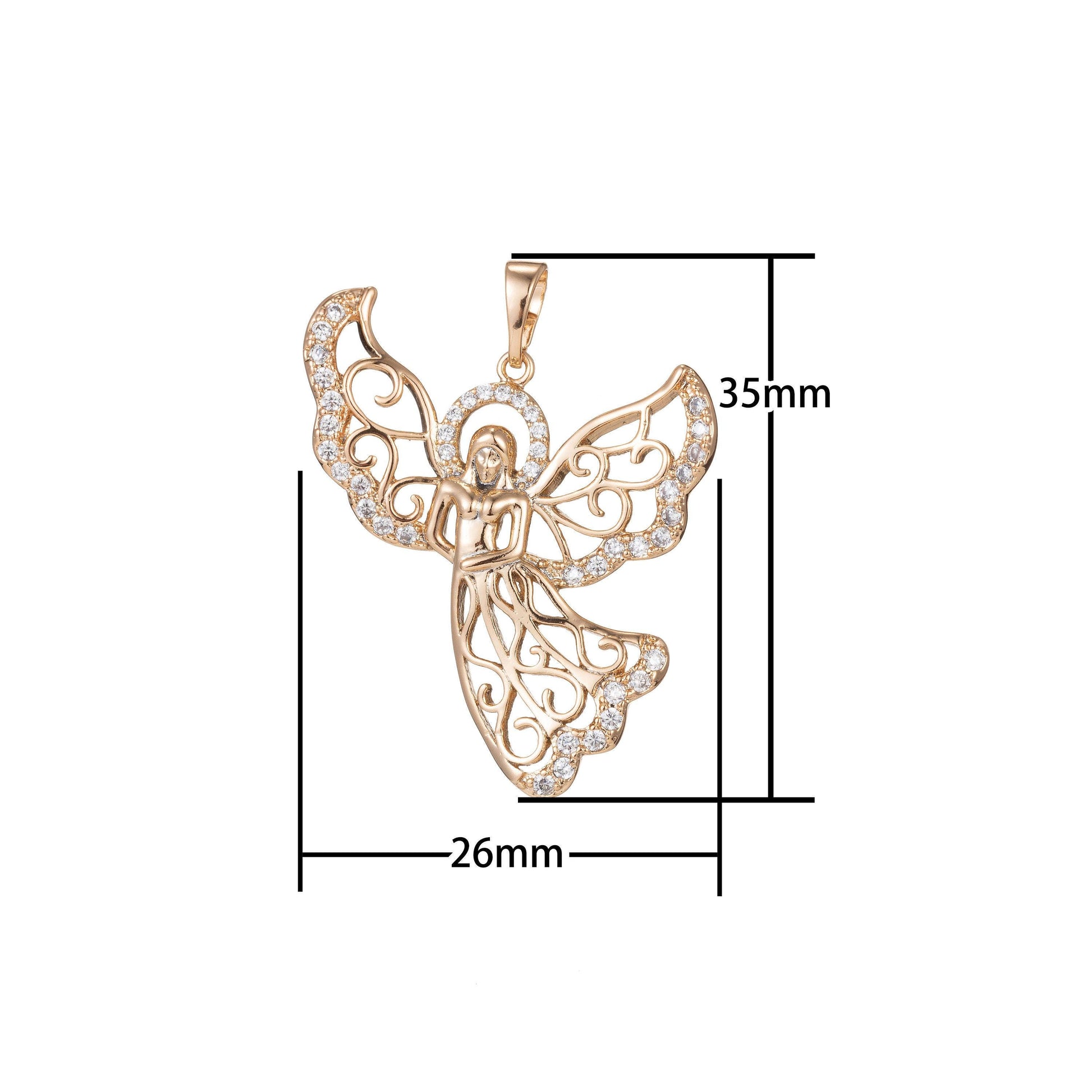 1pc 18k gold micro pave cz angel pendant charm, micro pave cz pendant charm, angel pendant, for diy jewelry,pdgf-1339