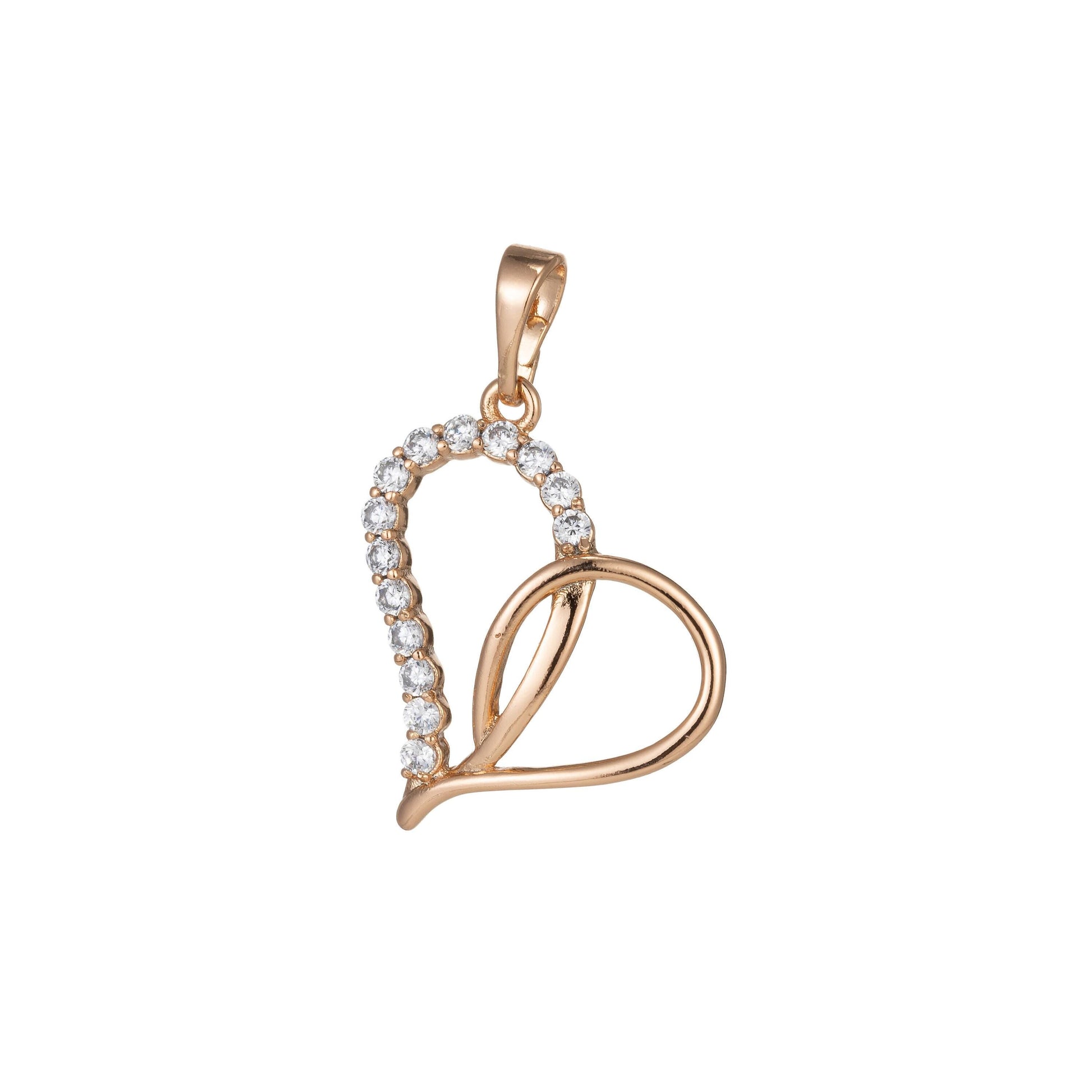 18k gold filled micro pave cz heart pendant charm, gold filled heart pendant, for diy jewelry i-397