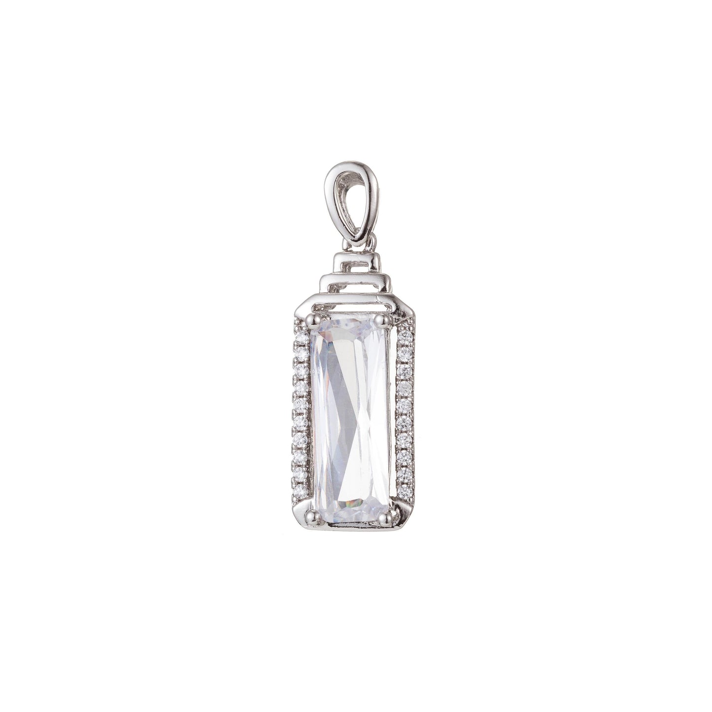1pc white gold or pinky gold micro pave cz square pendant charm, micro pave cz pendant charm, white geometric pendant, pdgf-1321