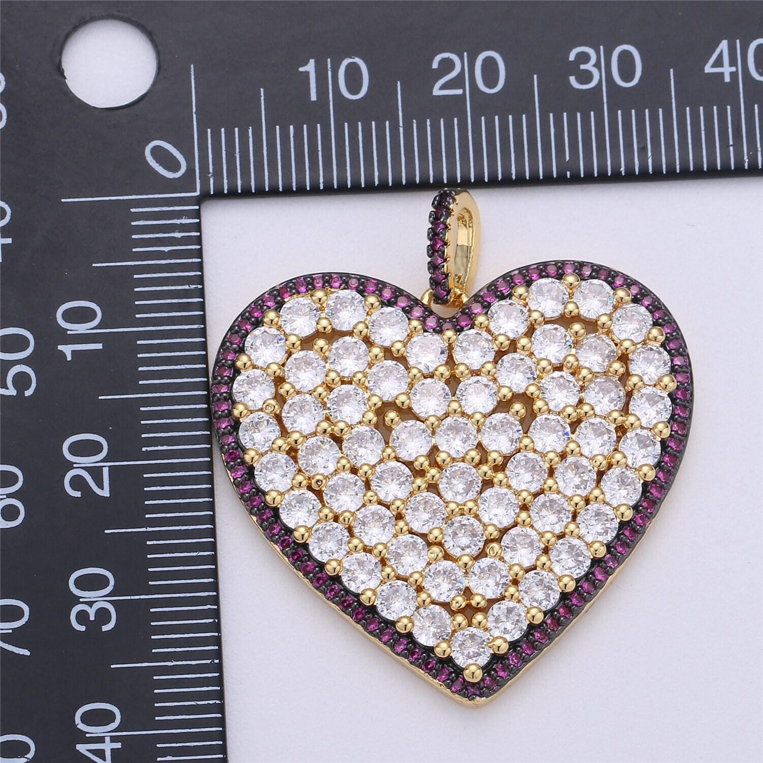 1x statement jewelry blue, green, pink micro pave heart pendant cubic heart pendant in 24k gold filled charm love jewelry necklace supply