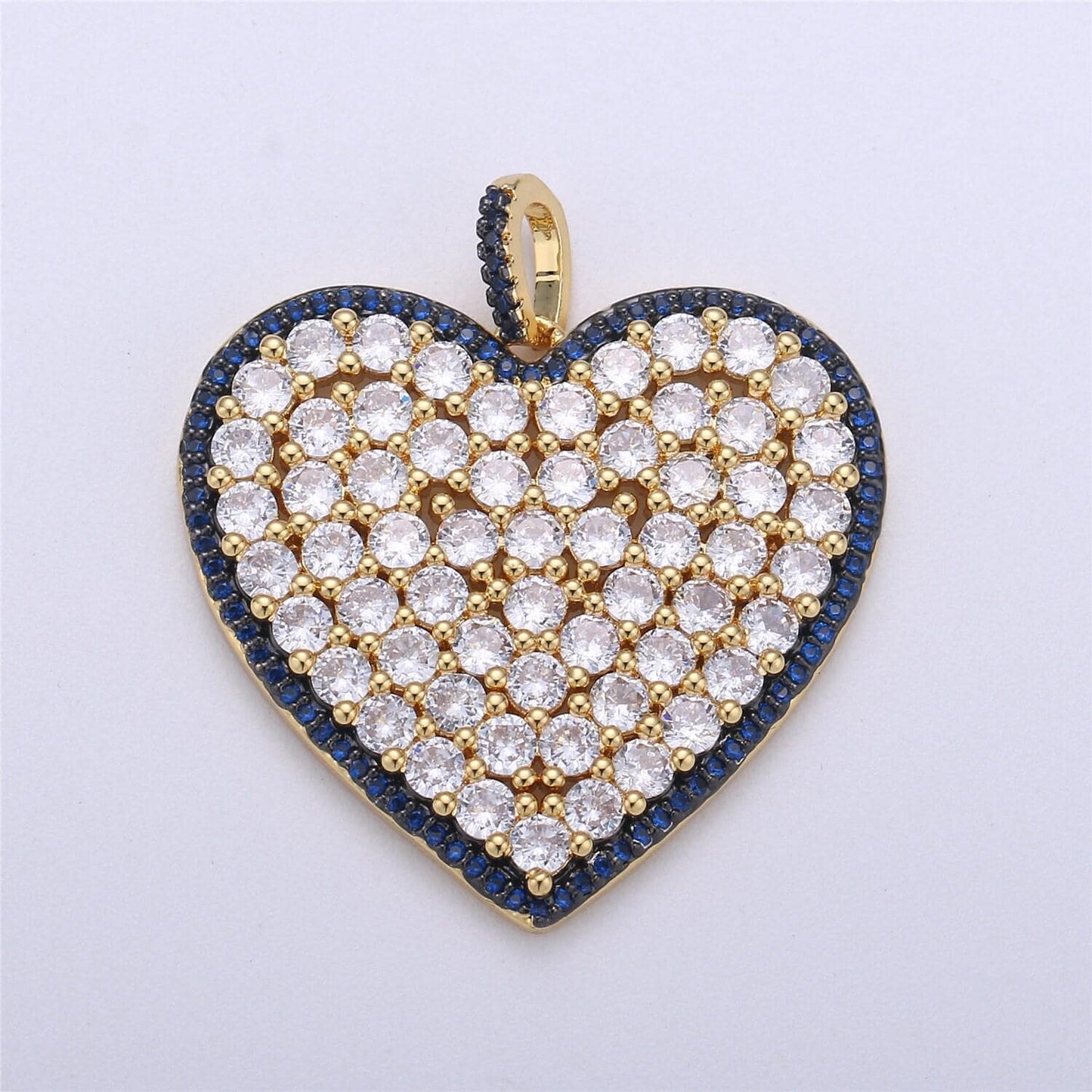1x statement jewelry blue, green, pink micro pave heart pendant cubic heart pendant in 24k gold filled charm love jewelry necklace supply
