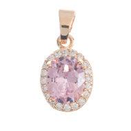 18k gold filled pink oval micro paved cz pendant i-347