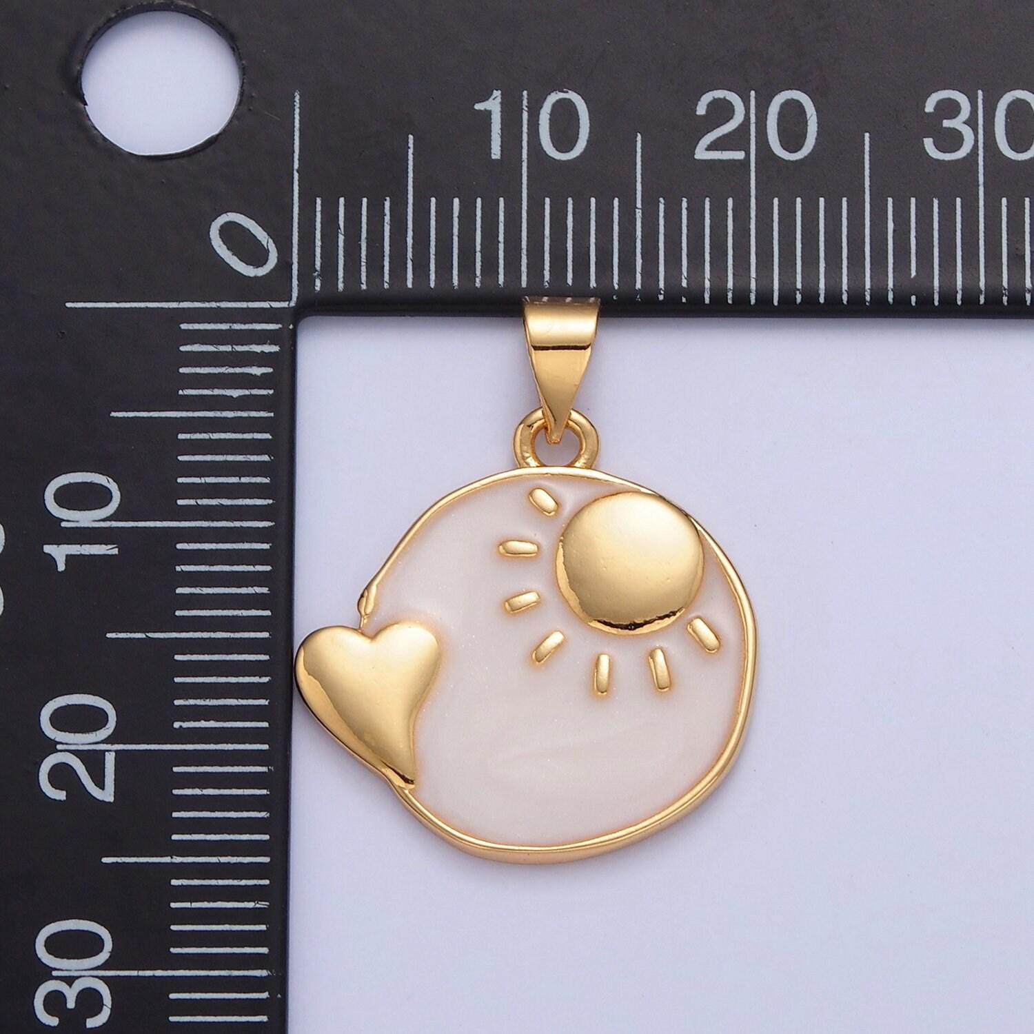 24k gold filled heavenly pink sun heart round disc coin charm, sunlight love heart pendant for minimalist jewelry design | i-336