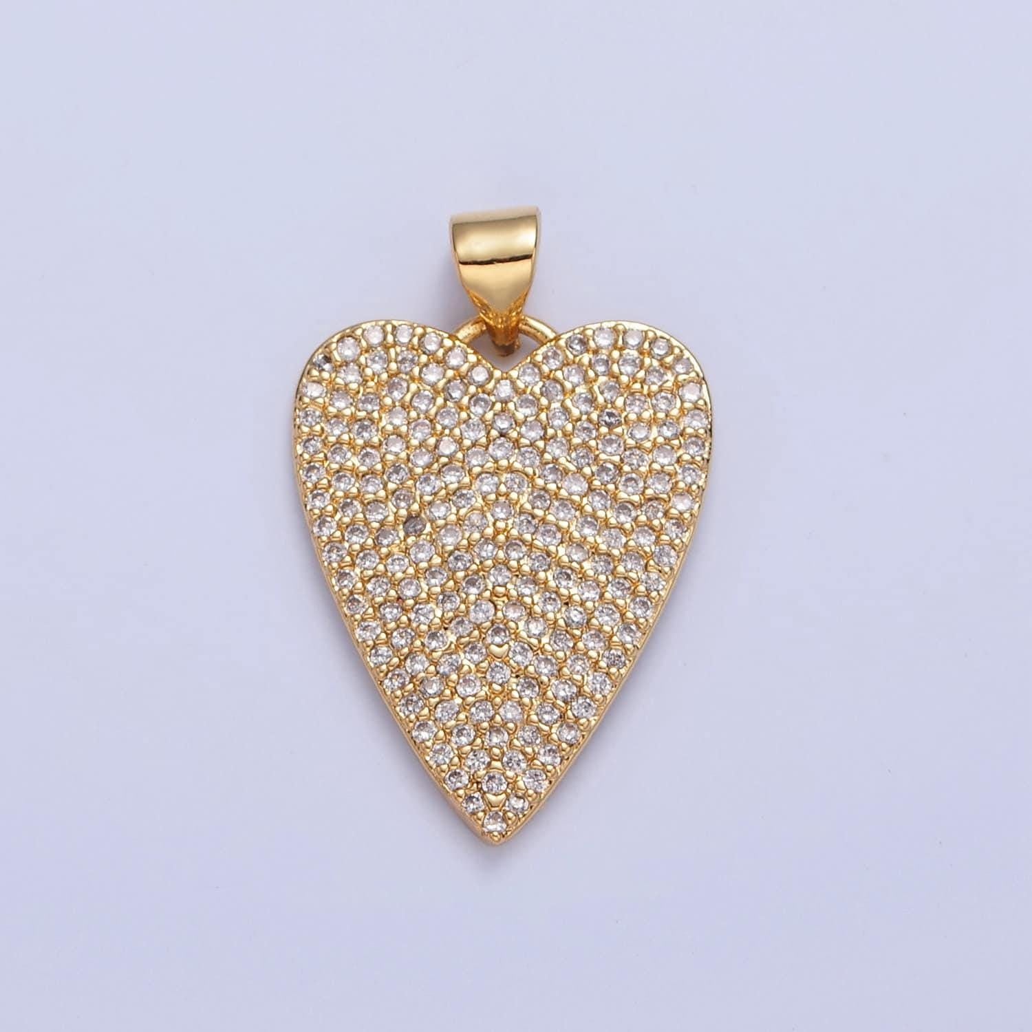 24k gold filled clear micro pave cubic zirconia heart pendant, gold cz stone heart charm for bracelet necklace supply | i-334