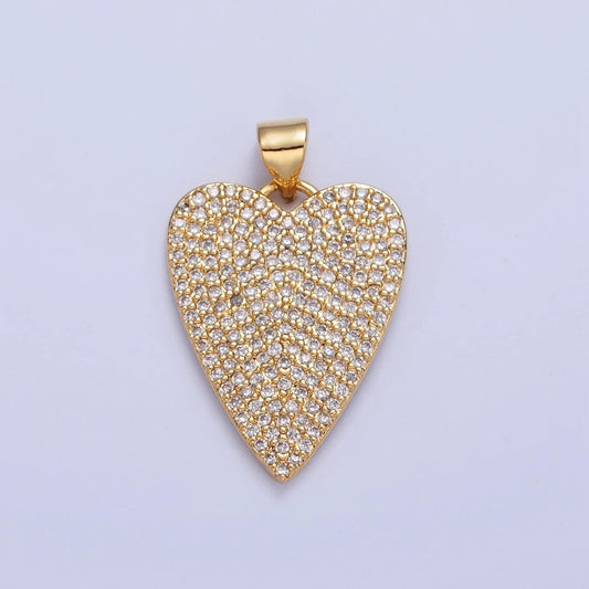 24k gold filled clear micro pave cubic zirconia heart pendant, gold cz stone heart charm for bracelet necklace supply | i-334