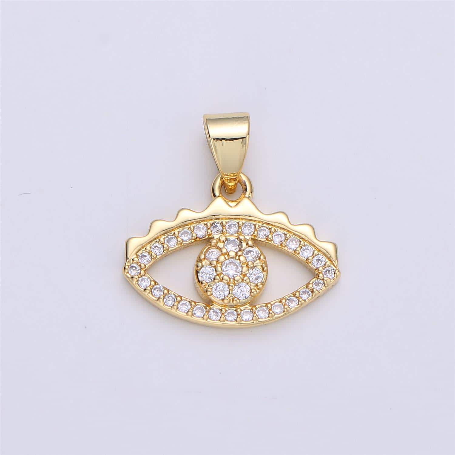 Dainty evil eye charm protection necklace gold greek eye micro pave pendant, 24k gold filled cubic evil eye charm i-329