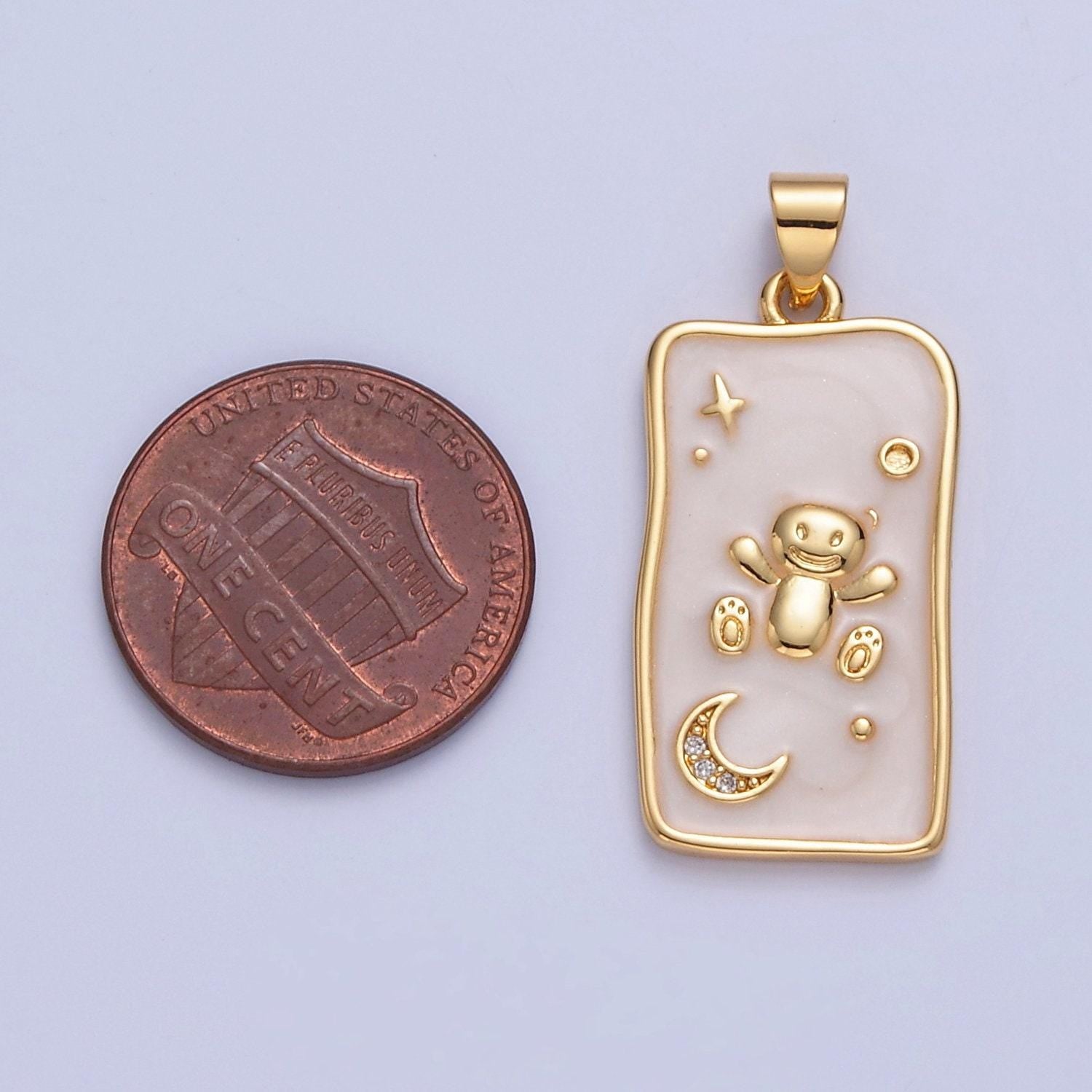 24k gold filled dainty cute bear rectangular moon and star charm, teddy bear crescent moon star charm for minimalist jewelry design | i-306