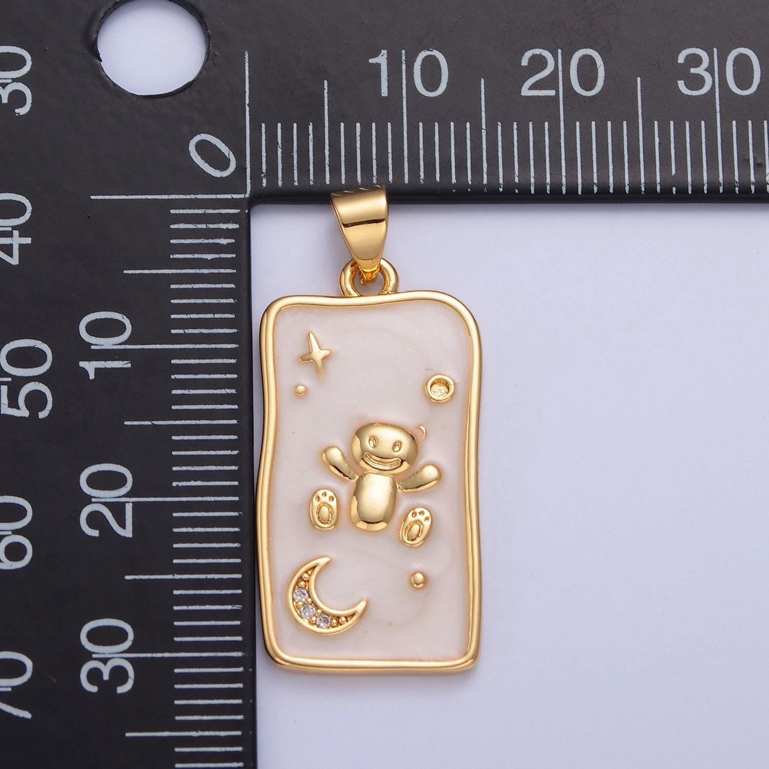 24k gold filled dainty cute bear rectangular moon and star charm, teddy bear crescent moon star charm for minimalist jewelry design | i-306