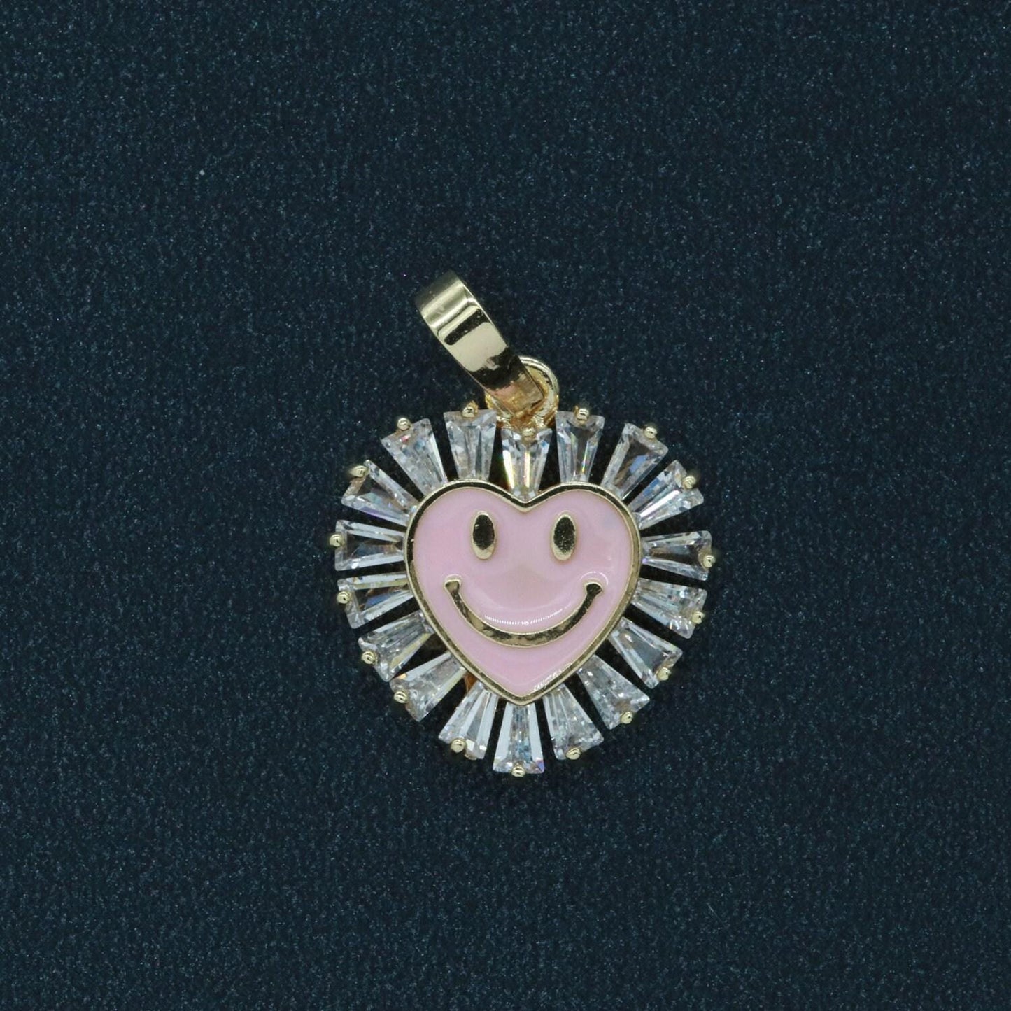 Heart smile face charm cubic happy face pendant for necklace earring component enamel y2k jewelry trend white teal pink blue i247