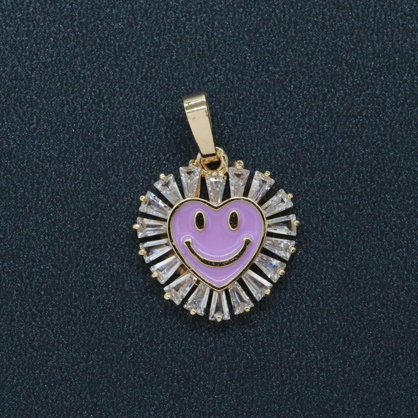 Heart smile face charm cubic happy face pendant for necklace earring component enamel y2k jewelry trend white teal pink blue i247