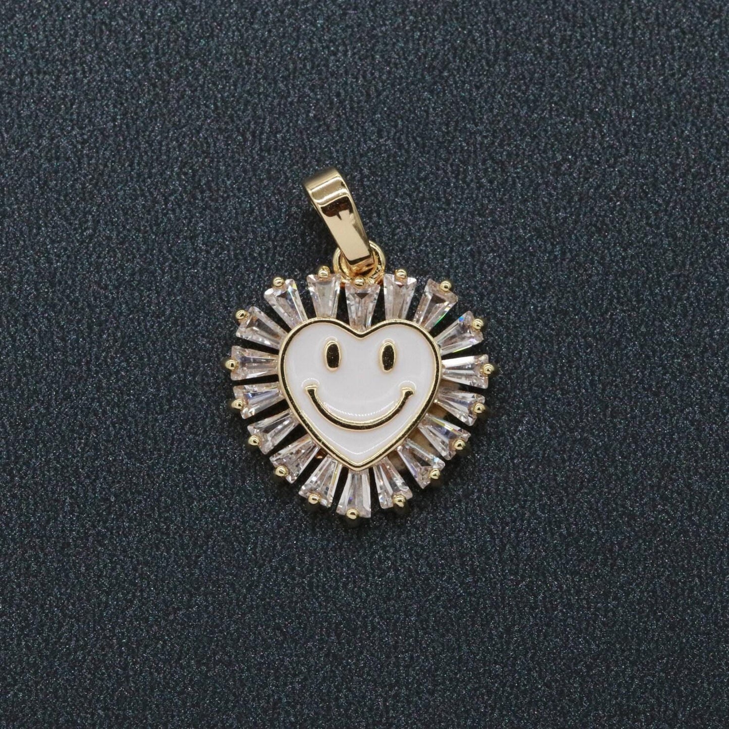 Heart smile face charm cubic happy face pendant for necklace earring component enamel y2k jewelry trend white teal pink blue i247