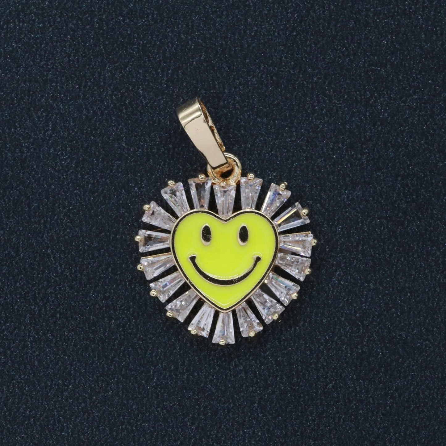 Heart smile face charm cubic happy face pendant for necklace earring component enamel y2k jewelry trend white teal pink blue i247