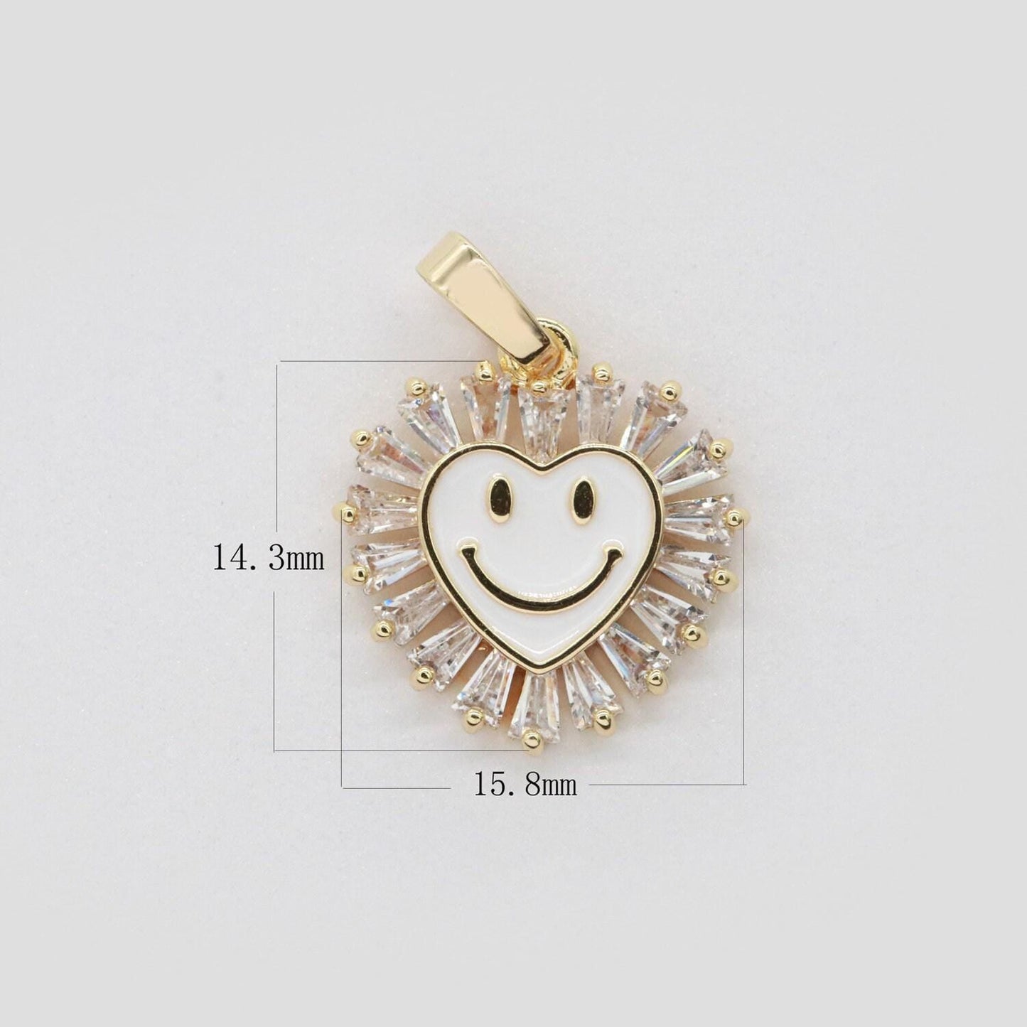Heart smile face charm cubic happy face pendant for necklace earring component enamel y2k jewelry trend white teal pink blue i247