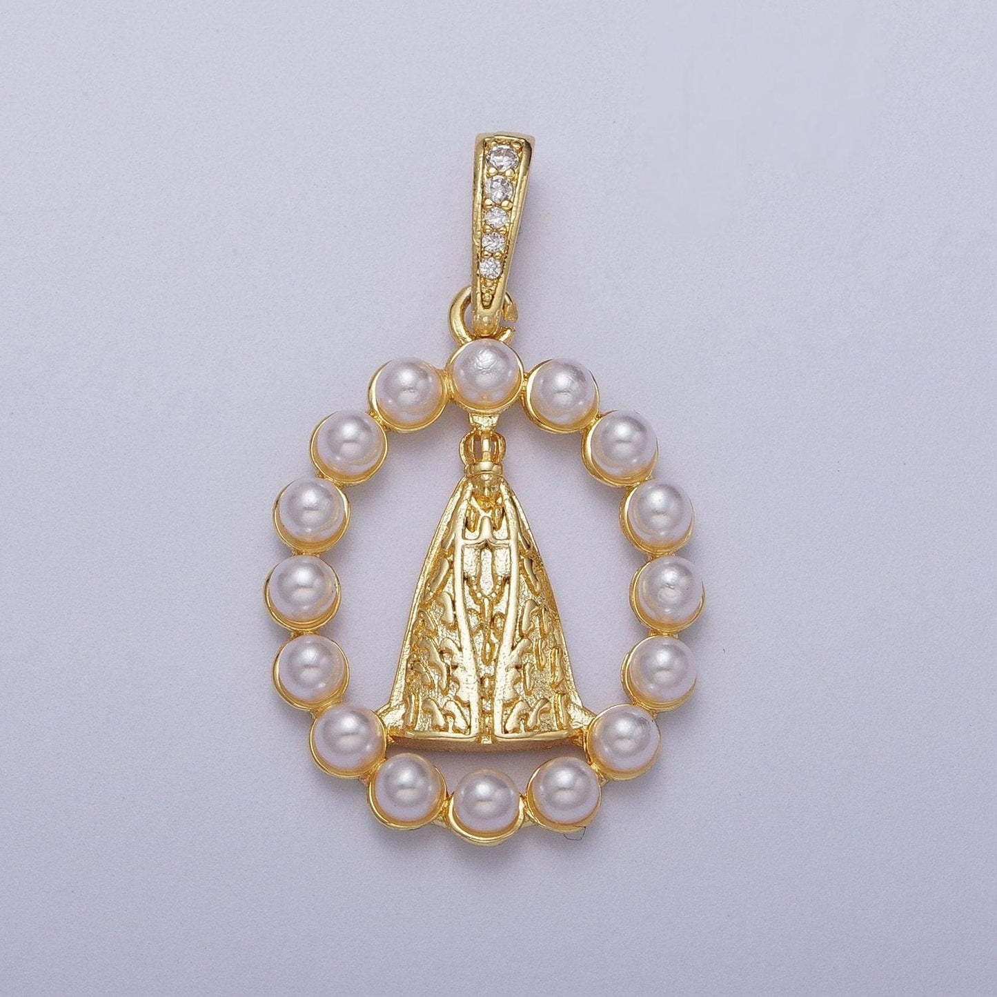 Gold cz mother of pearl nossa senhora aparecida pendant 24k gold plated catholic jewelry clear micro paved cz religious cross charm | i-278