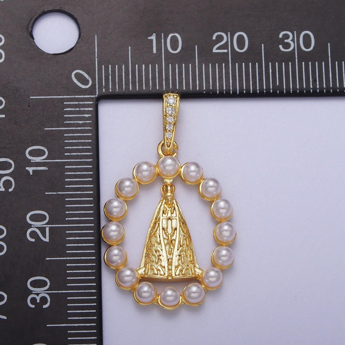 Gold cz mother of pearl nossa senhora aparecida pendant 24k gold plated catholic jewelry clear micro paved cz religious cross charm | i-278