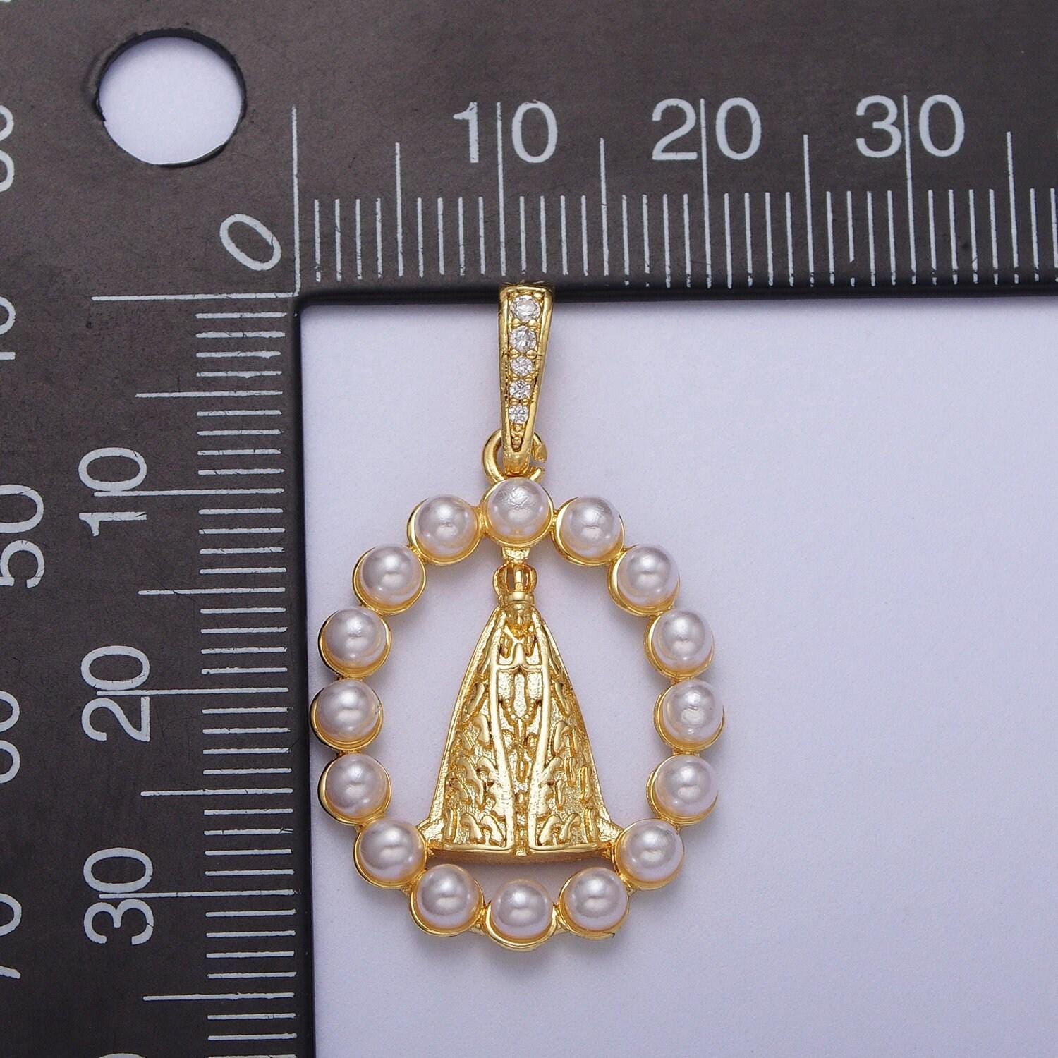 Gold cz mother of pearl nossa senhora aparecida pendant 24k gold plated catholic jewelry clear micro paved cz religious cross charm | i-278