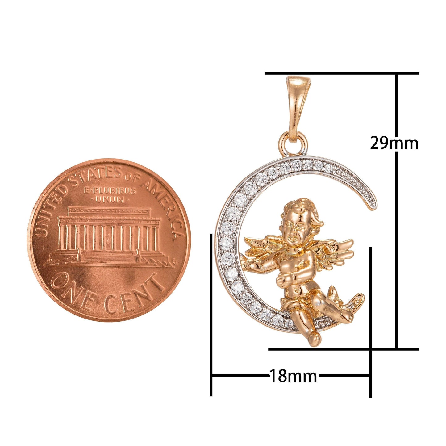 Cherub in the moon pendant micro pave gold moon charm necklace moon pendant 18k gold filled cherub necklace cubic baby angel jewelry i-251